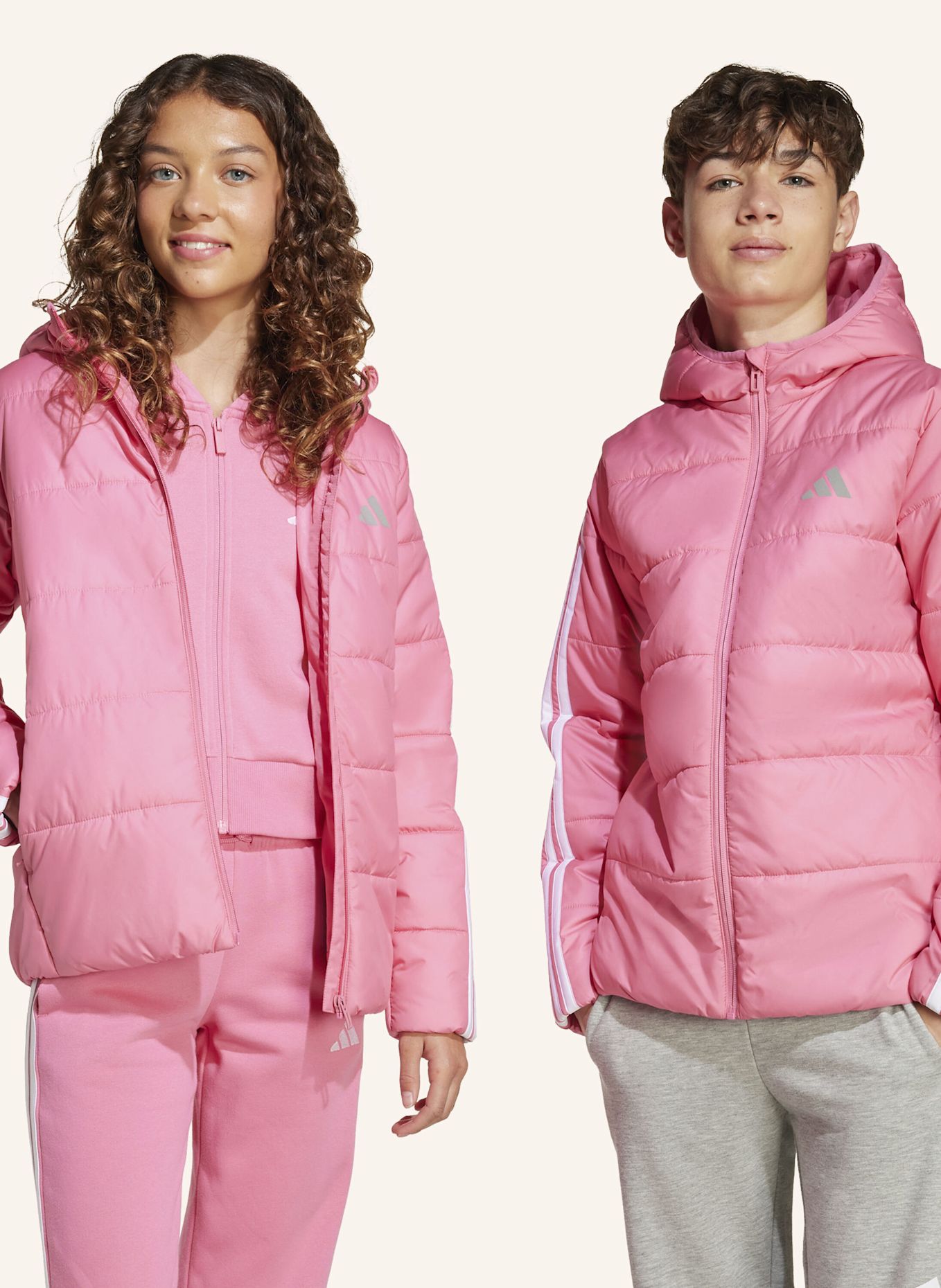 adidas ESSENTIALS 3-STREIFEN GEFÜTTERTE KINDERJACKE: ROSA/ WEISS