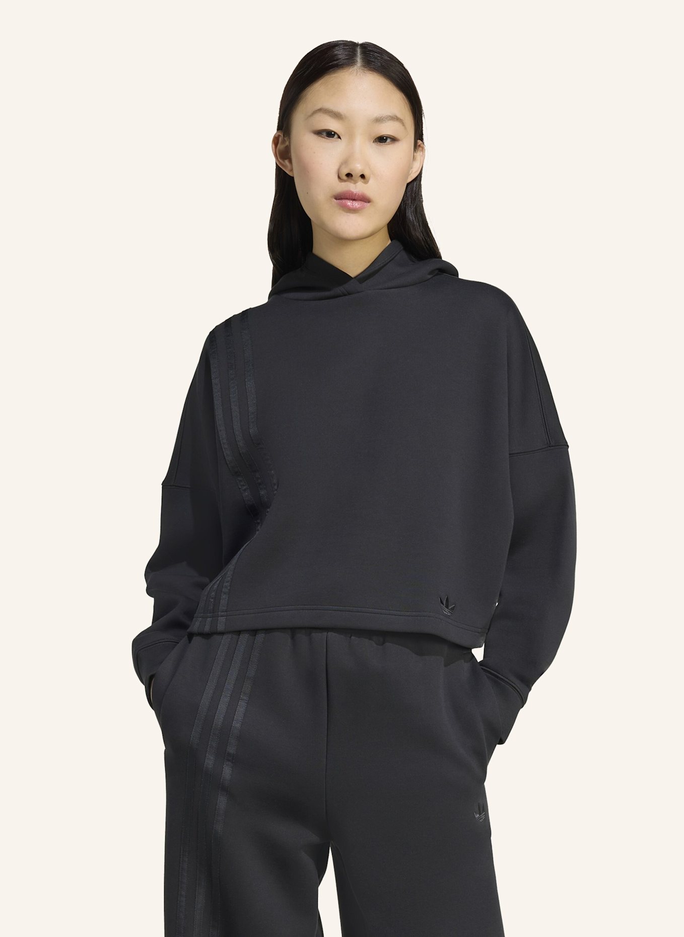 adidas Originals OFF PLACED 3-STREIFEN HOODIE: SCHWARZ