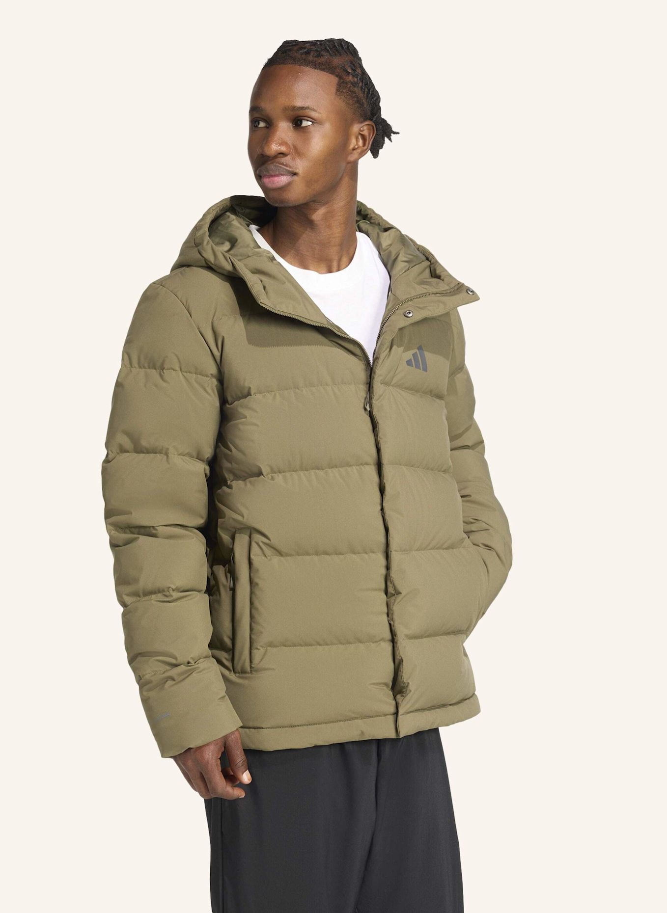 adidas HELIONIC CLIMAWARM DAUNENJACKE MIT KAPUZE: GRÜN