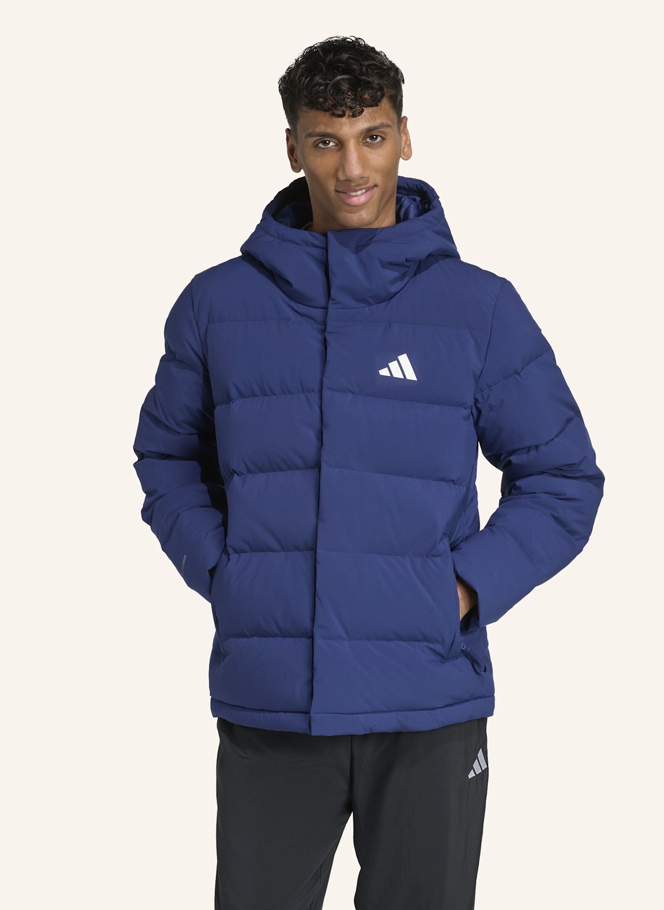 adidas HELIONIC CLIMAWARM DAUNENJACKE MIT KAPUZE: BLAU