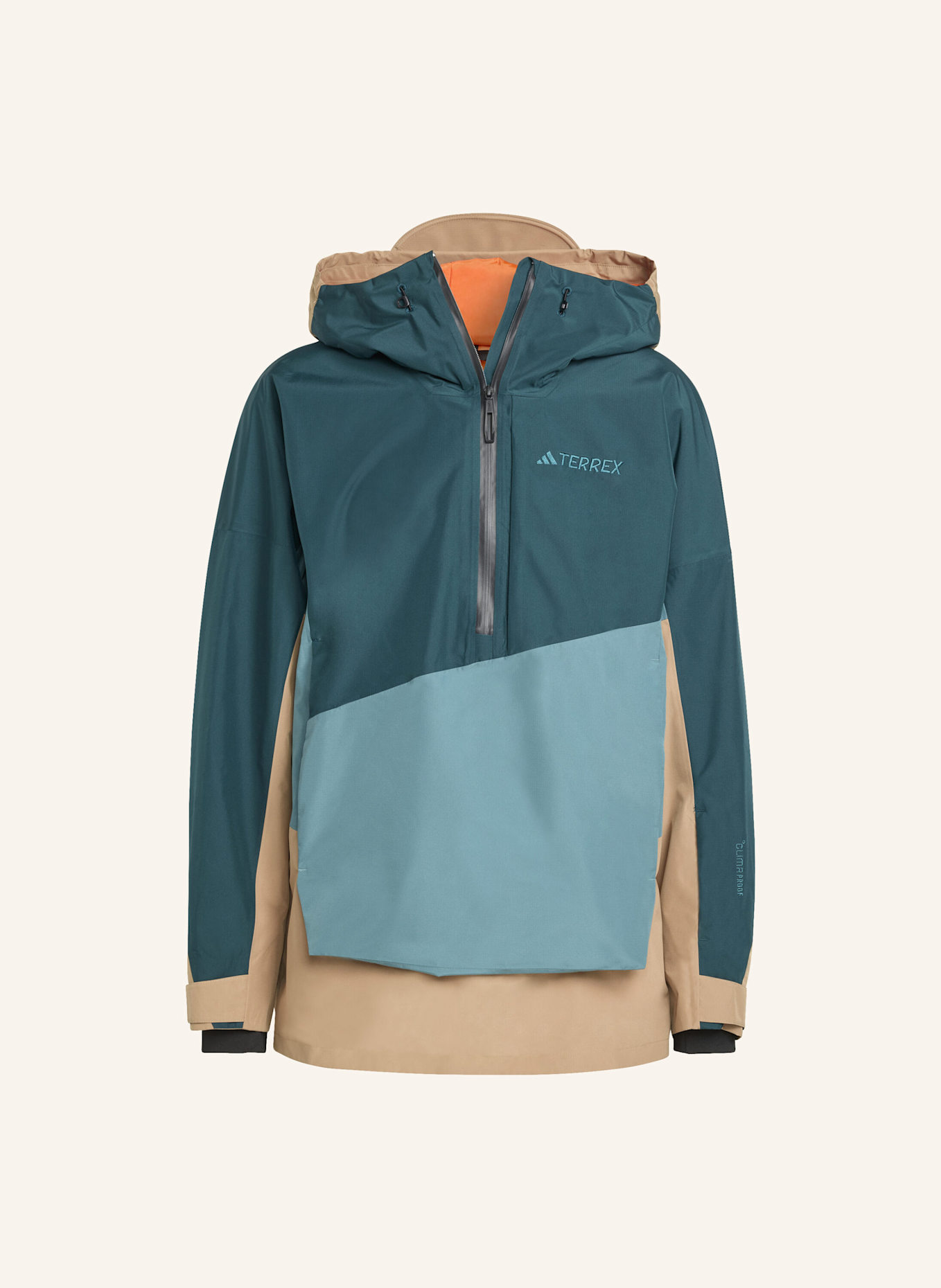 adidas TERREX TERREX XPLORIC 2-LAGIGER, GEFÜTTERTER CLIMAPROOF ANORAK: PETROL/ TÜRKIS/ CAMEL