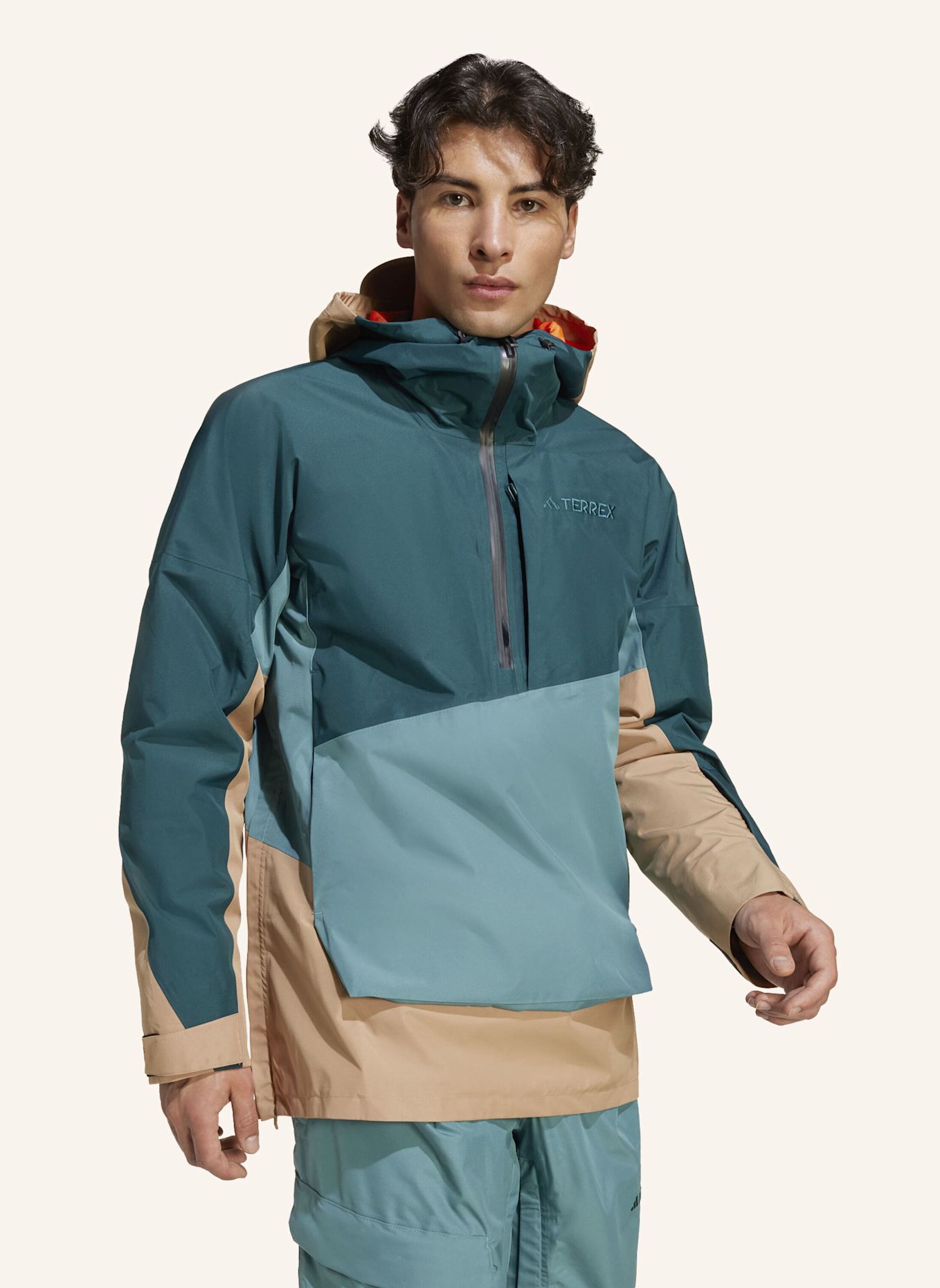 adidas TERREX TERREX XPLORIC 2-LAGIGER, GEFÜTTERTER CLIMAPROOF ANORAK: PETROL/ TÜRKIS/ CAMEL
