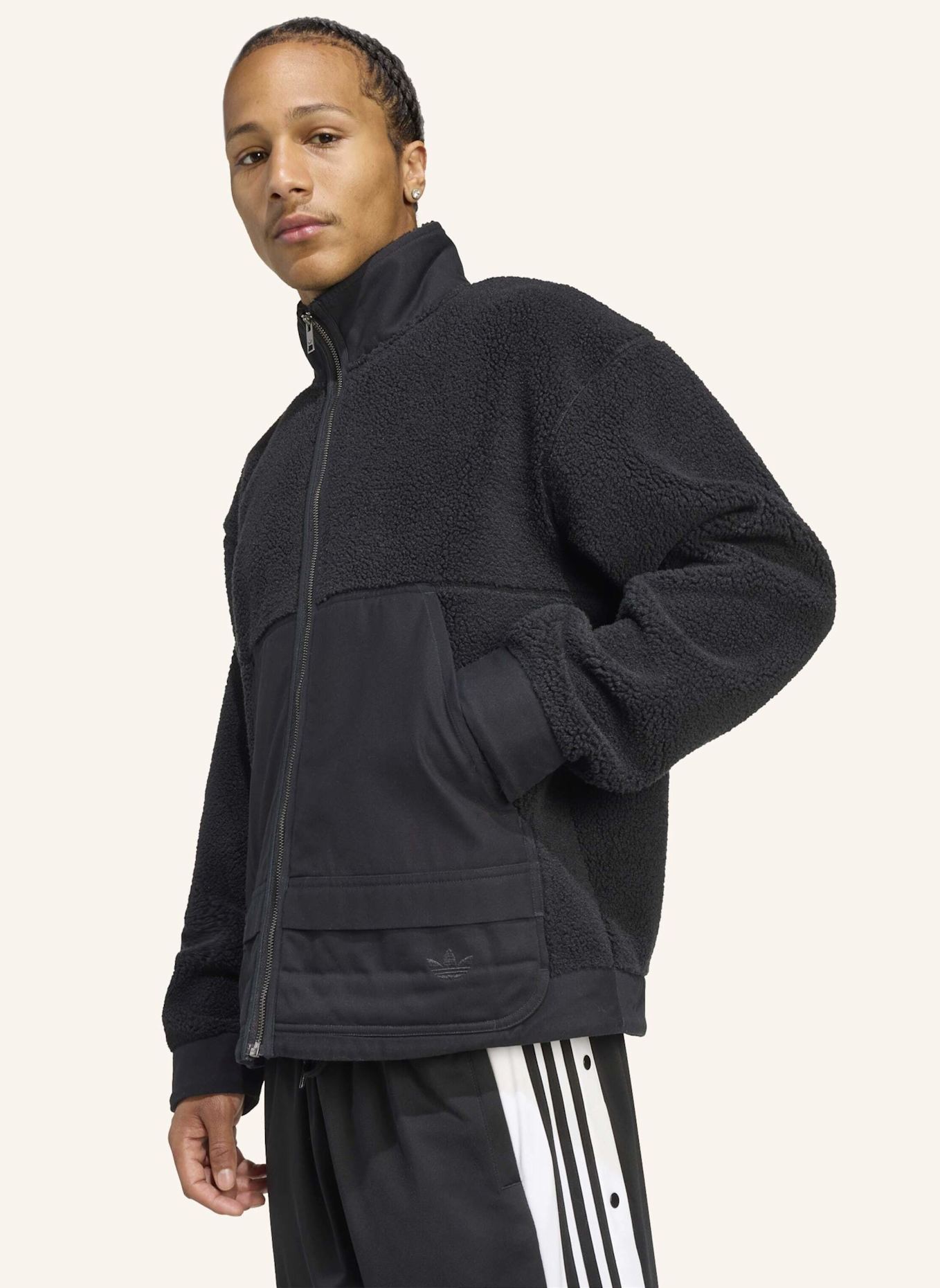 adidas Originals HOCHWERTIGE ESSENTIALS POLARFLEECE-JACKE MIT DURCHGEHENDEM REISSVERSCHLUSS: SCHWARZ