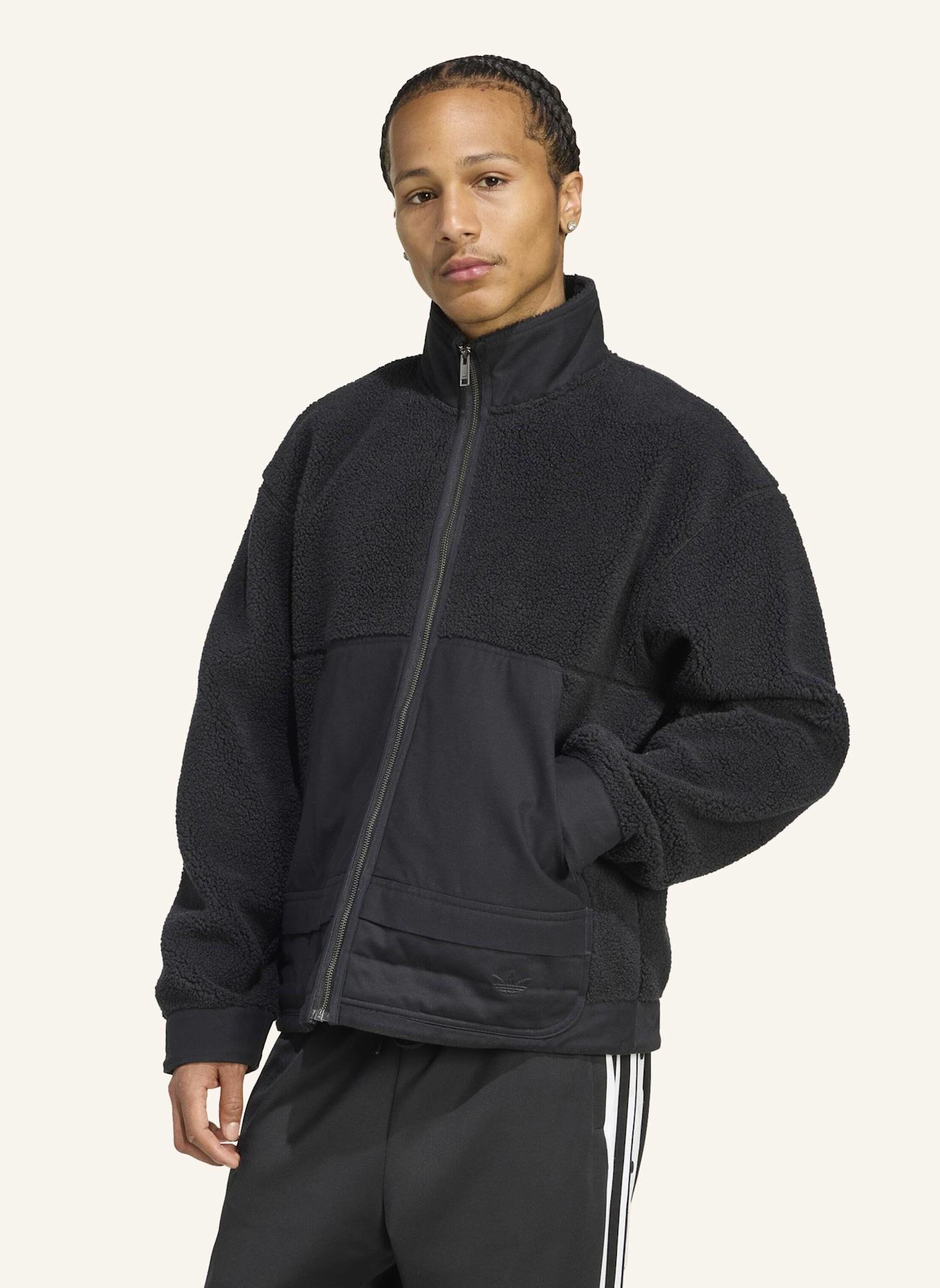 adidas Originals HOCHWERTIGE ESSENTIALS POLARFLEECE-JACKE MIT DURCHGEHENDEM REISSVERSCHLUSS: SCHWARZ