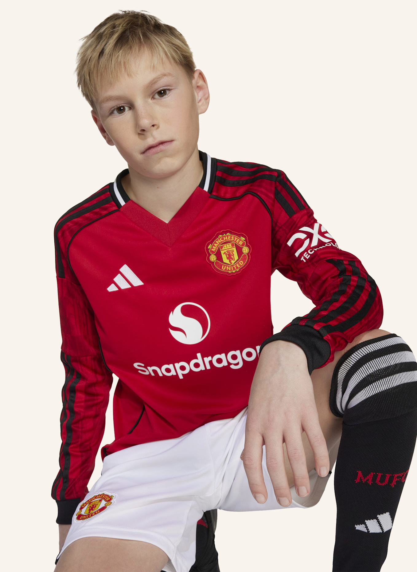 adidas MANCHESTER UNITED 25/26 LANGÄRMELIGES HEIMTRIKOT KIDS: ROT