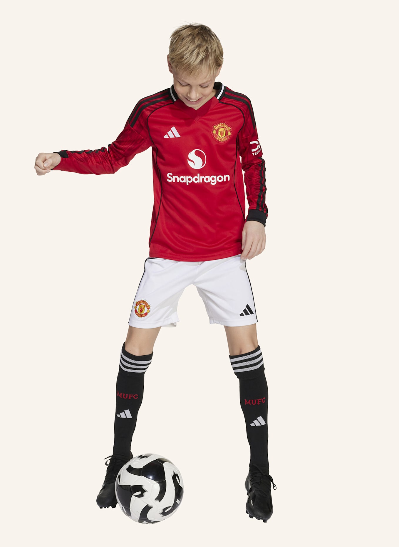 adidas MANCHESTER UNITED 25/26 LANGÄRMELIGES HEIMTRIKOT KIDS: ROT