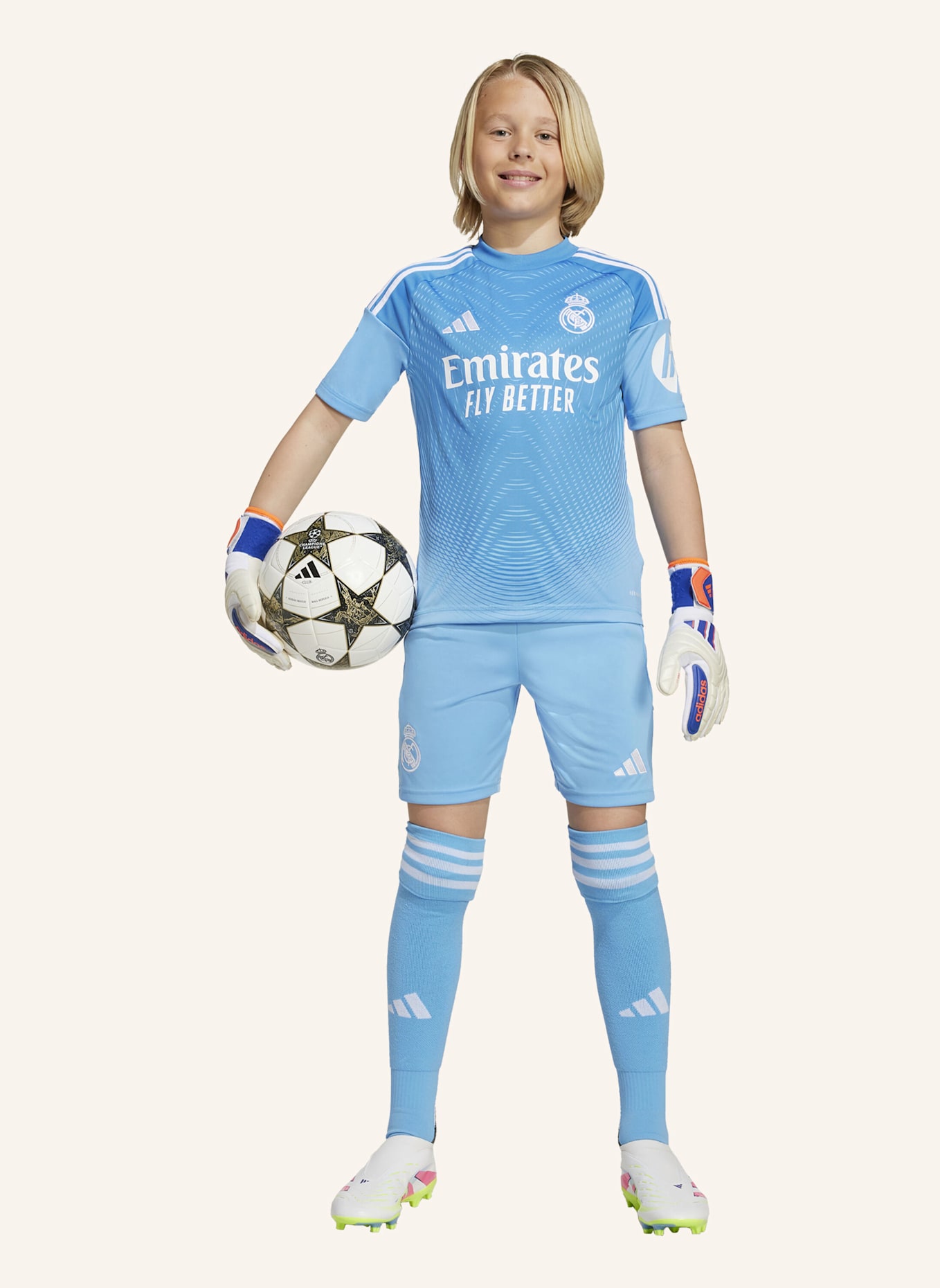adidas REAL MADRID 25/26 HEIM-TORWARTAUSRÜSTUNG FÜR KINDER: BLAU