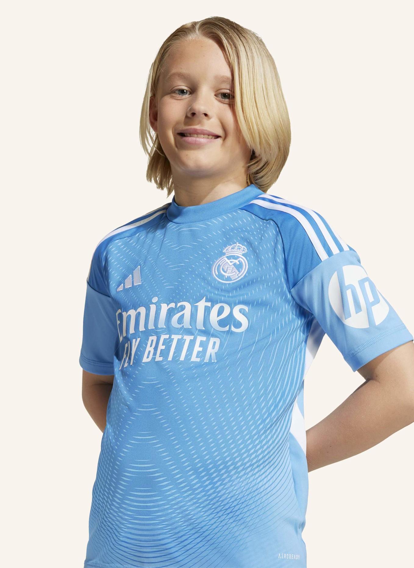 adidas REAL MADRID 25/26 HEIM-TORWARTAUSRÜSTUNG FÜR KINDER: BLAU