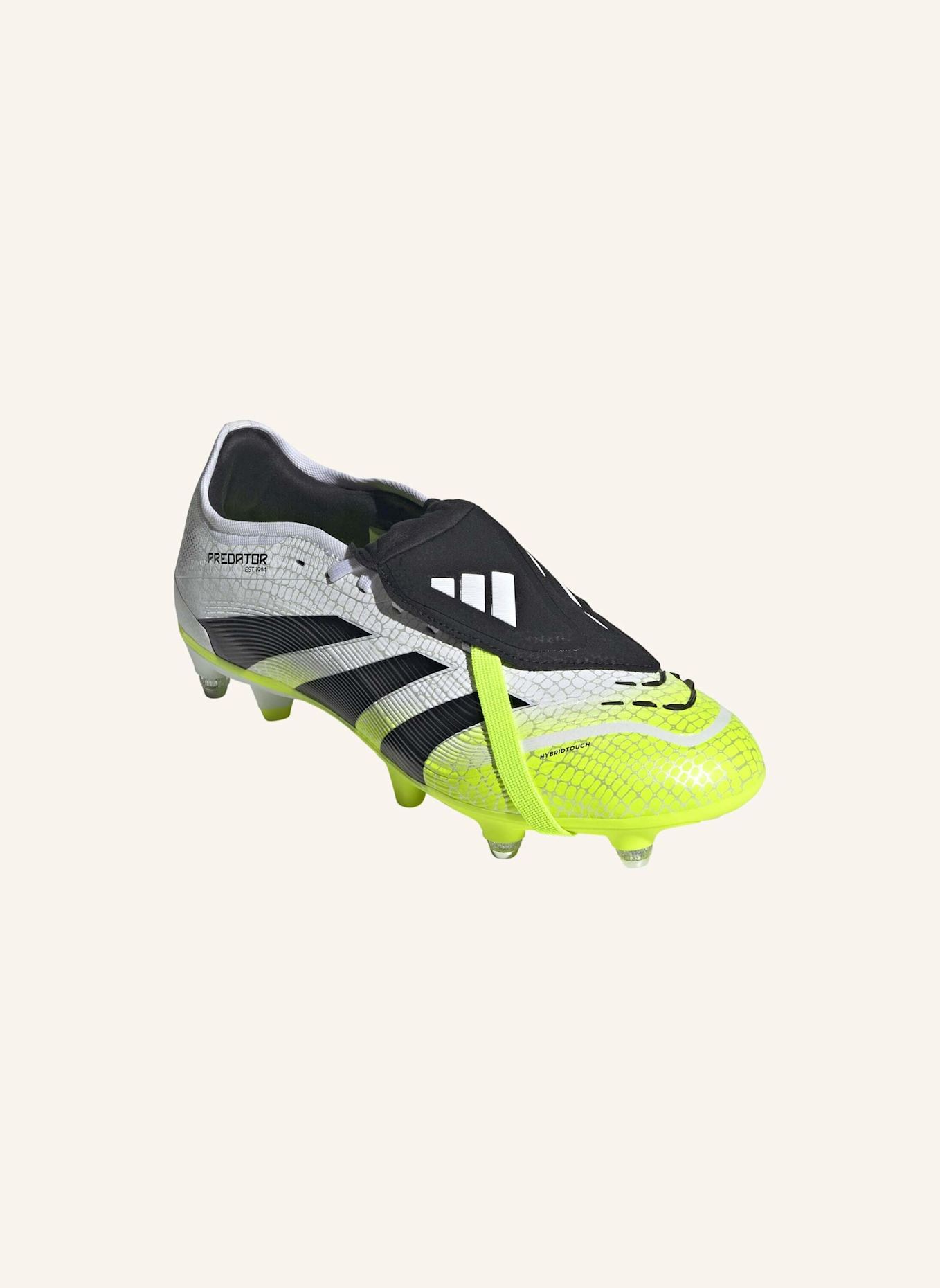 adidas PREDATOR PRO FOLD-OVER TONGUE FUSSBALLSCHUH FÜR WEICHE BÖDEN: WEISS/ SCHWARZ/ GELB