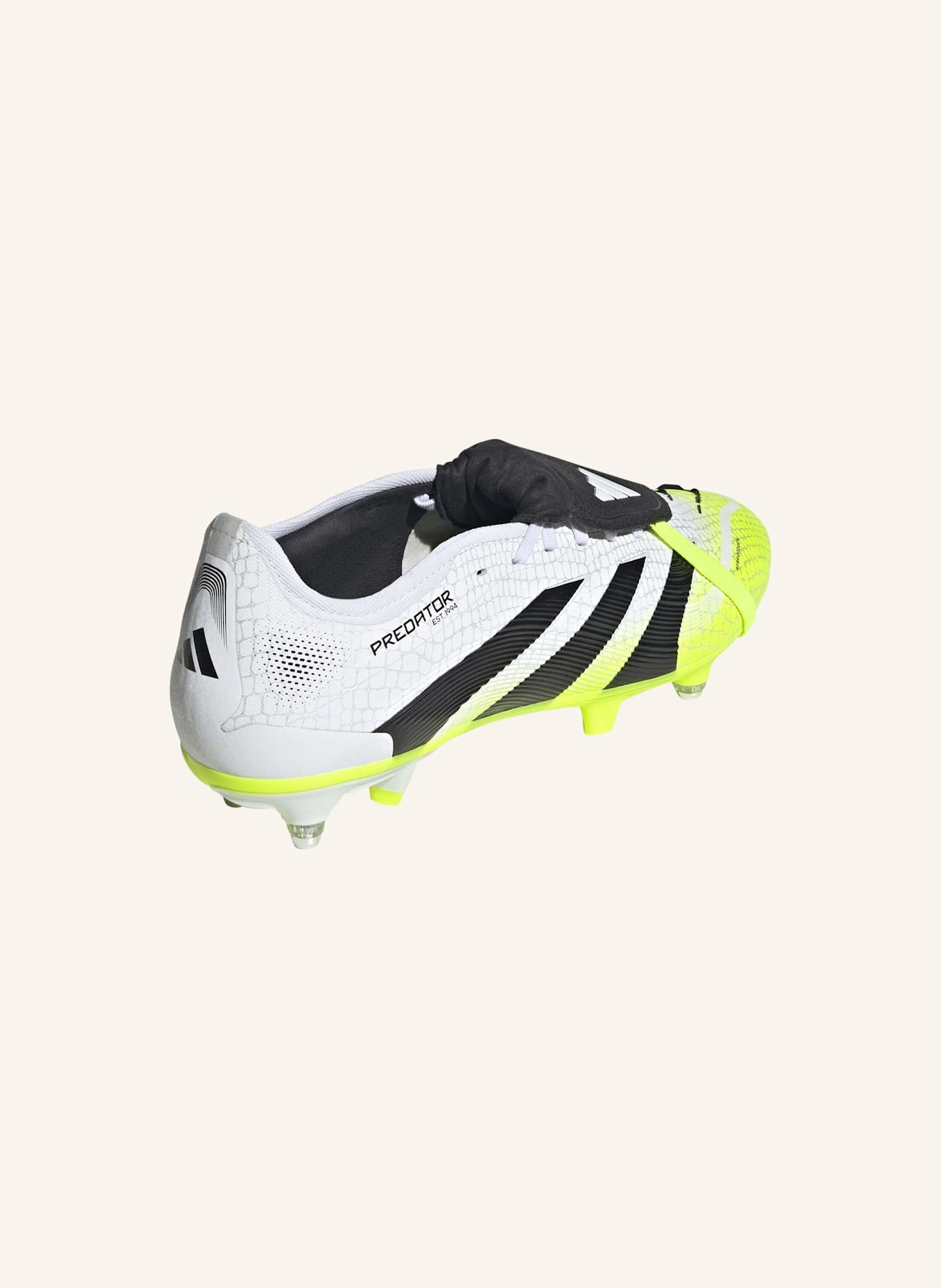 adidas PREDATOR PRO FOLD-OVER TONGUE FUSSBALLSCHUH FÜR WEICHE BÖDEN: WEISS/ SCHWARZ/ GELB