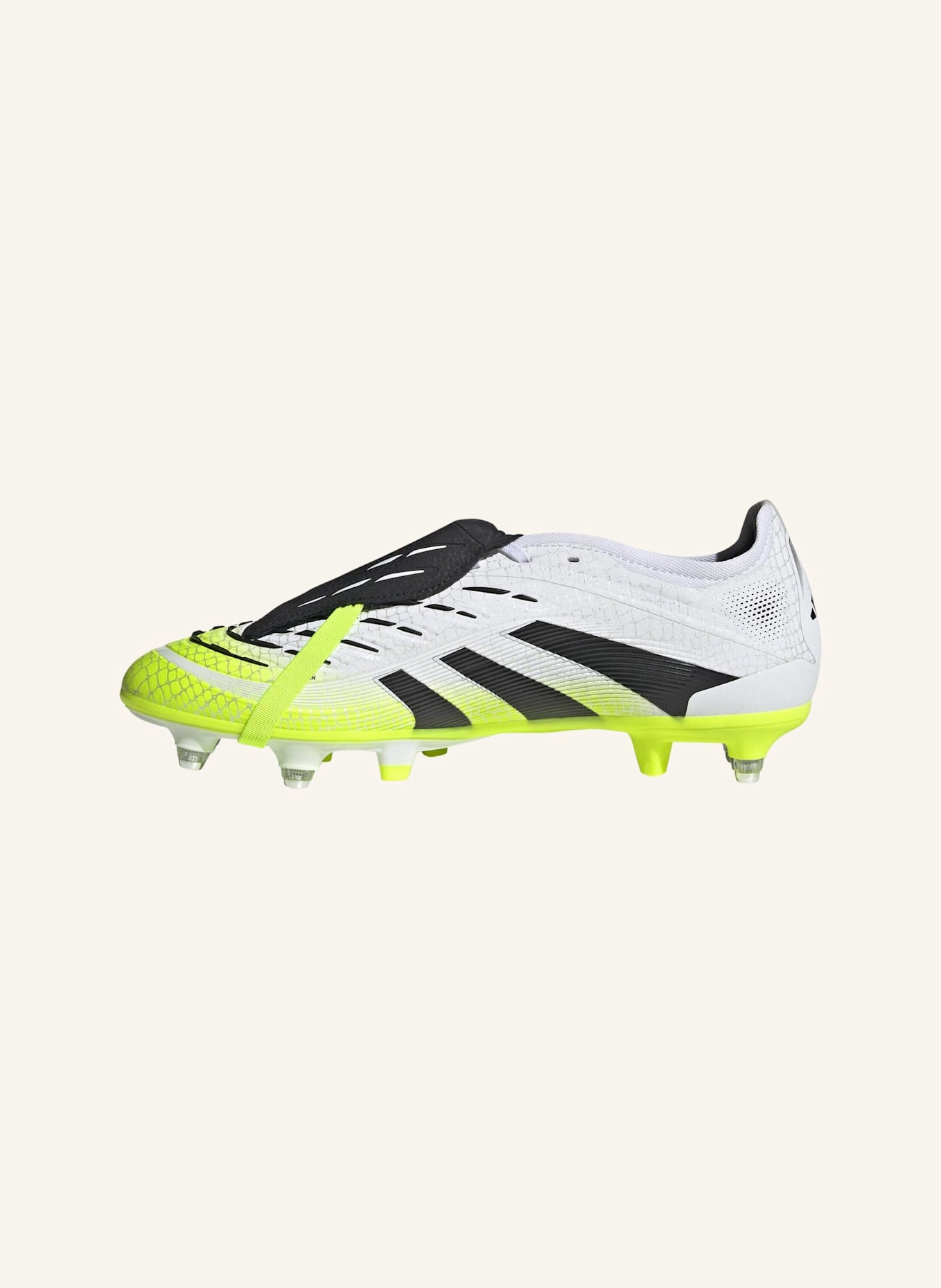 adidas PREDATOR PRO FOLD-OVER TONGUE FUSSBALLSCHUH FÜR WEICHE BÖDEN: WEISS/ SCHWARZ/ GELB