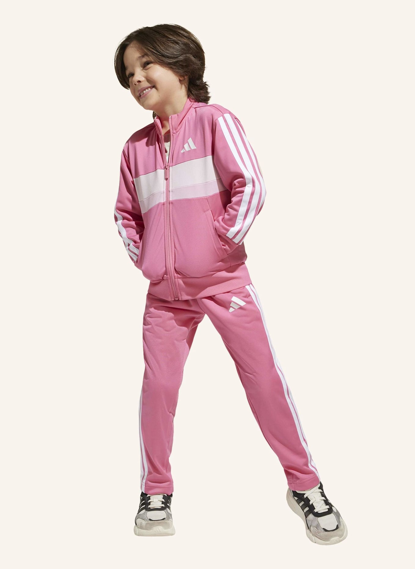 adidas SEASONAL ESSENTIALS TIBERIO 3-STREIFEN TRICOT KIDS TRAININGSANZUG: ROSA/ WEISS