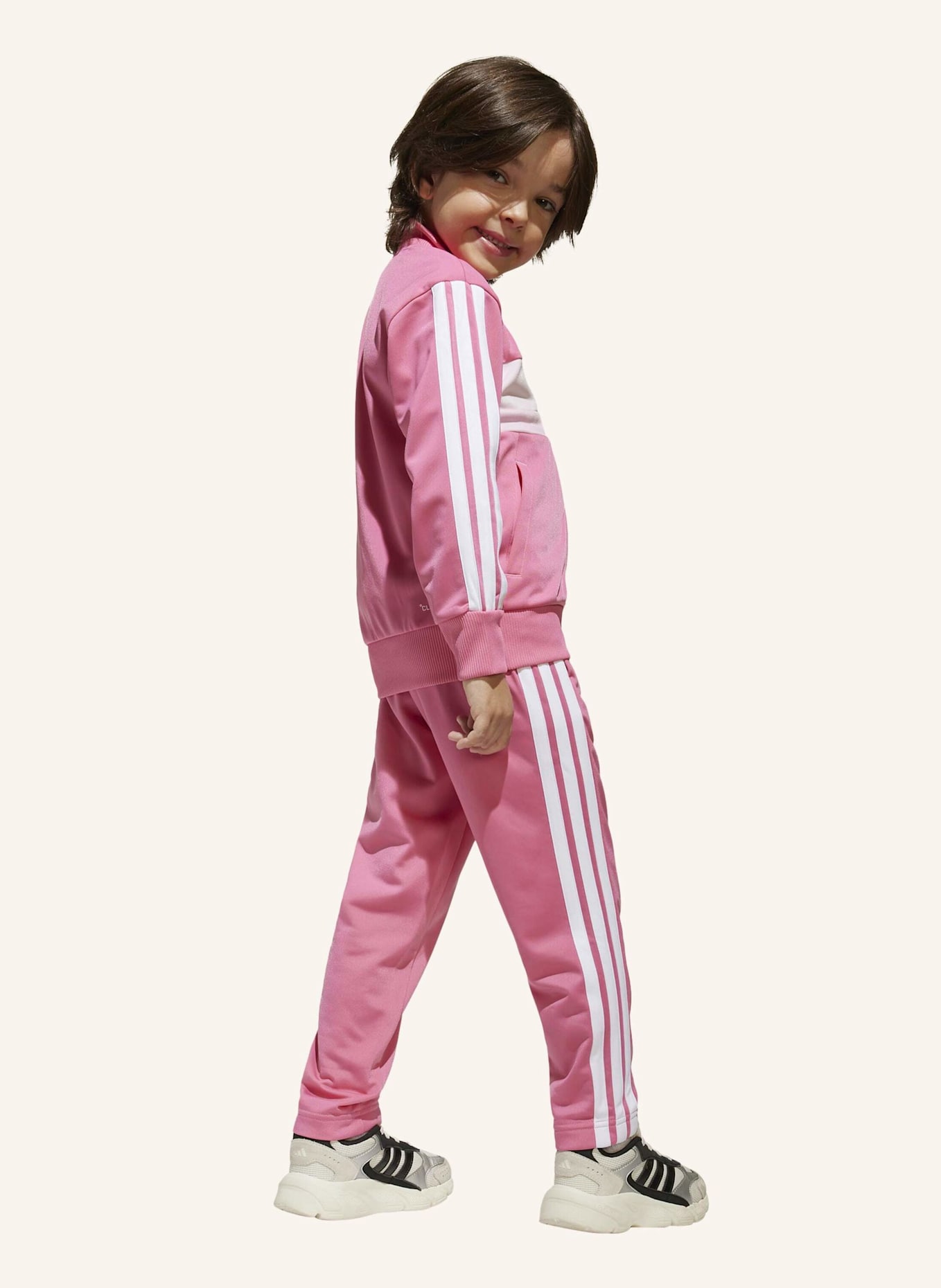 adidas SEASONAL ESSENTIALS TIBERIO 3-STREIFEN TRICOT KIDS TRAININGSANZUG: ROSA/ WEISS