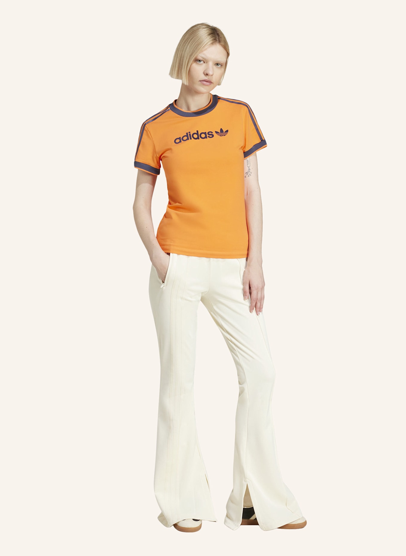 adidas Originals 3-STREIFEN FLARED FIREBIRD TRAININGSHOSE: WEISS