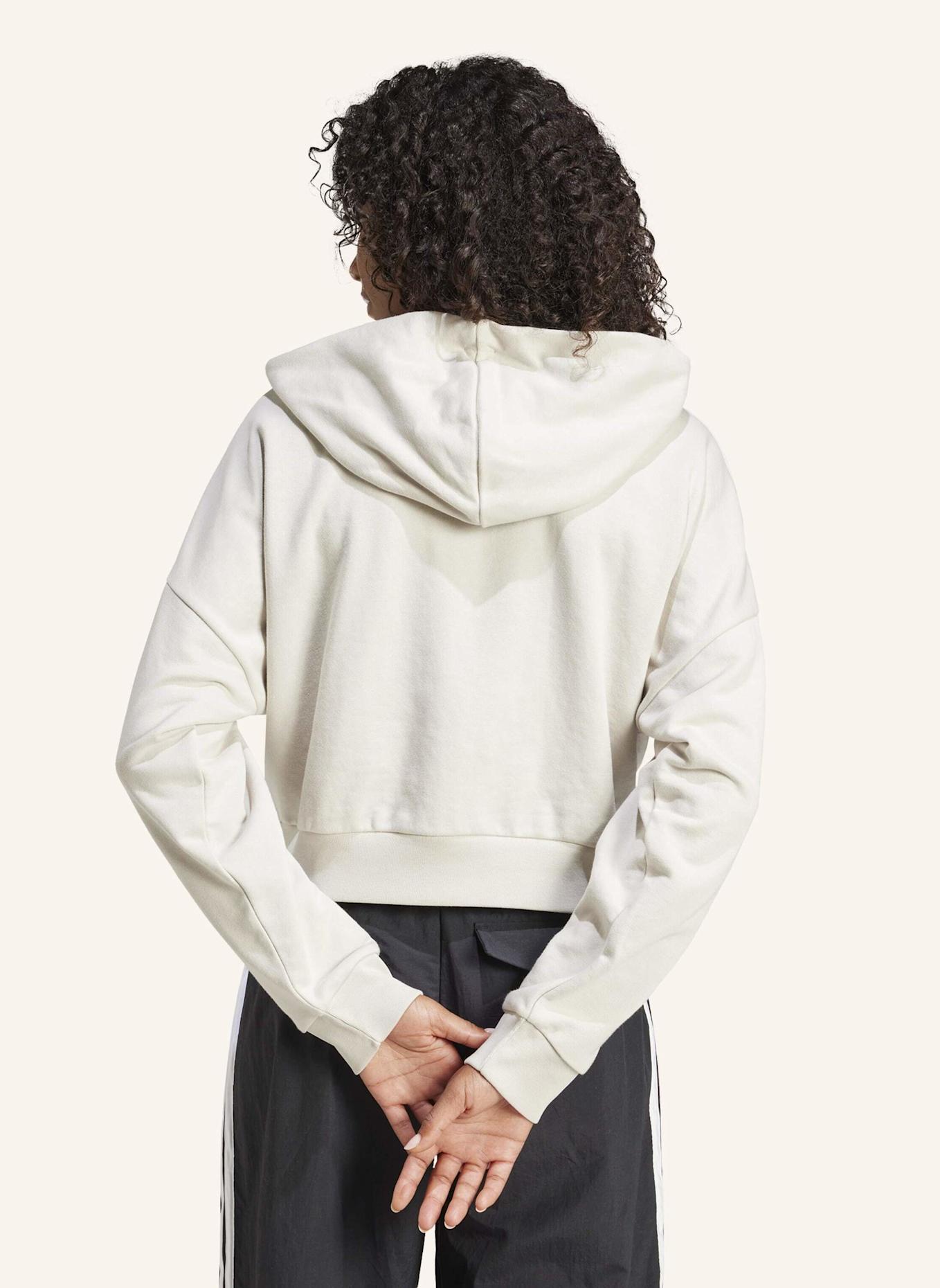 adidas ESSENTIALS 3-STREIFEN FRENCH TERRY QUARTER-ZIP HOODIE: BEIGE/ WEISS
