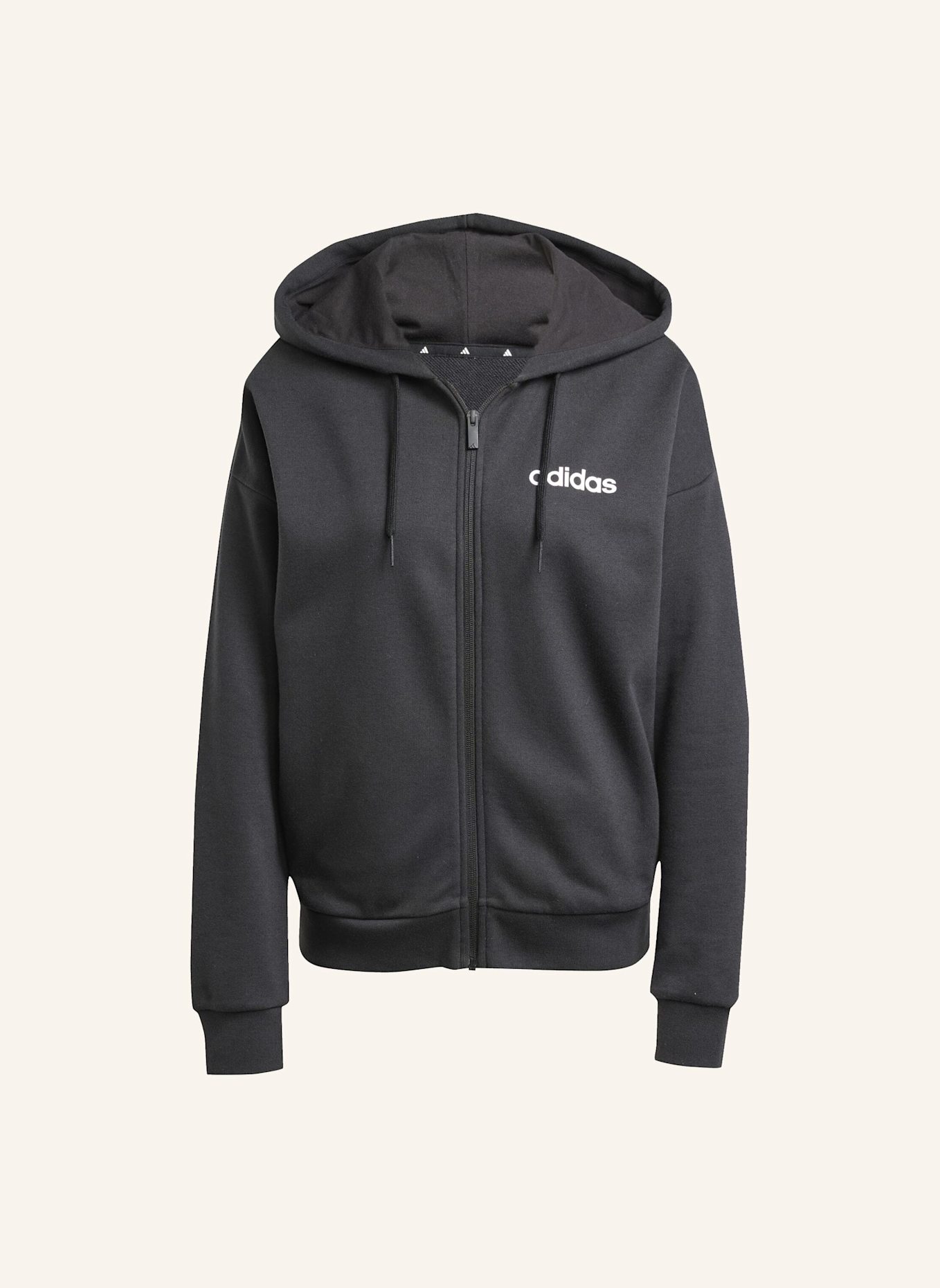 adidas ESSENTIALS LINEAR FRENCH TERRY KAPUZENJACKE: SCHWARZ/ WEISS