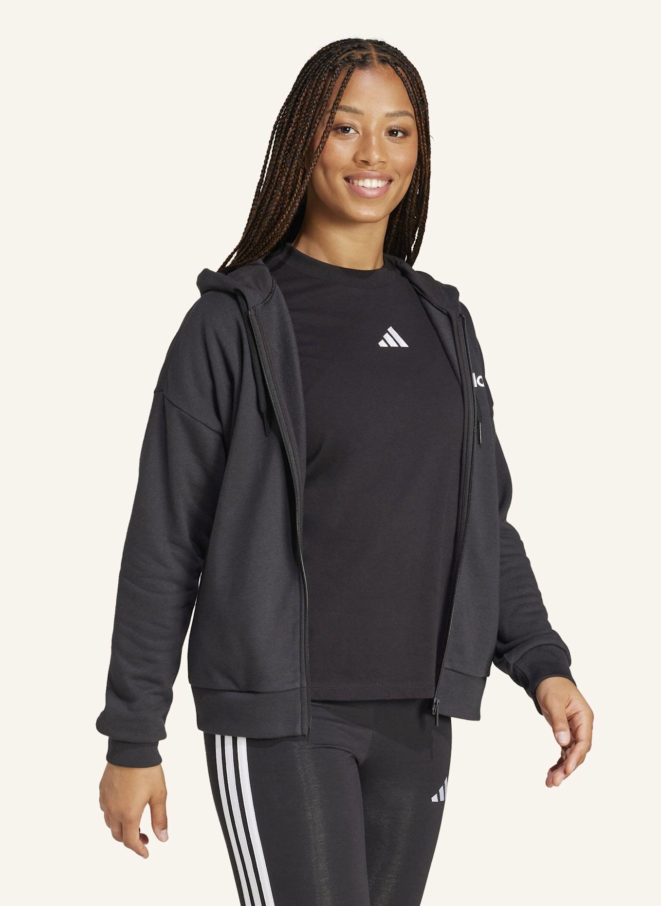 adidas ESSENTIALS LINEAR FRENCH TERRY KAPUZENJACKE: SCHWARZ/ WEISS