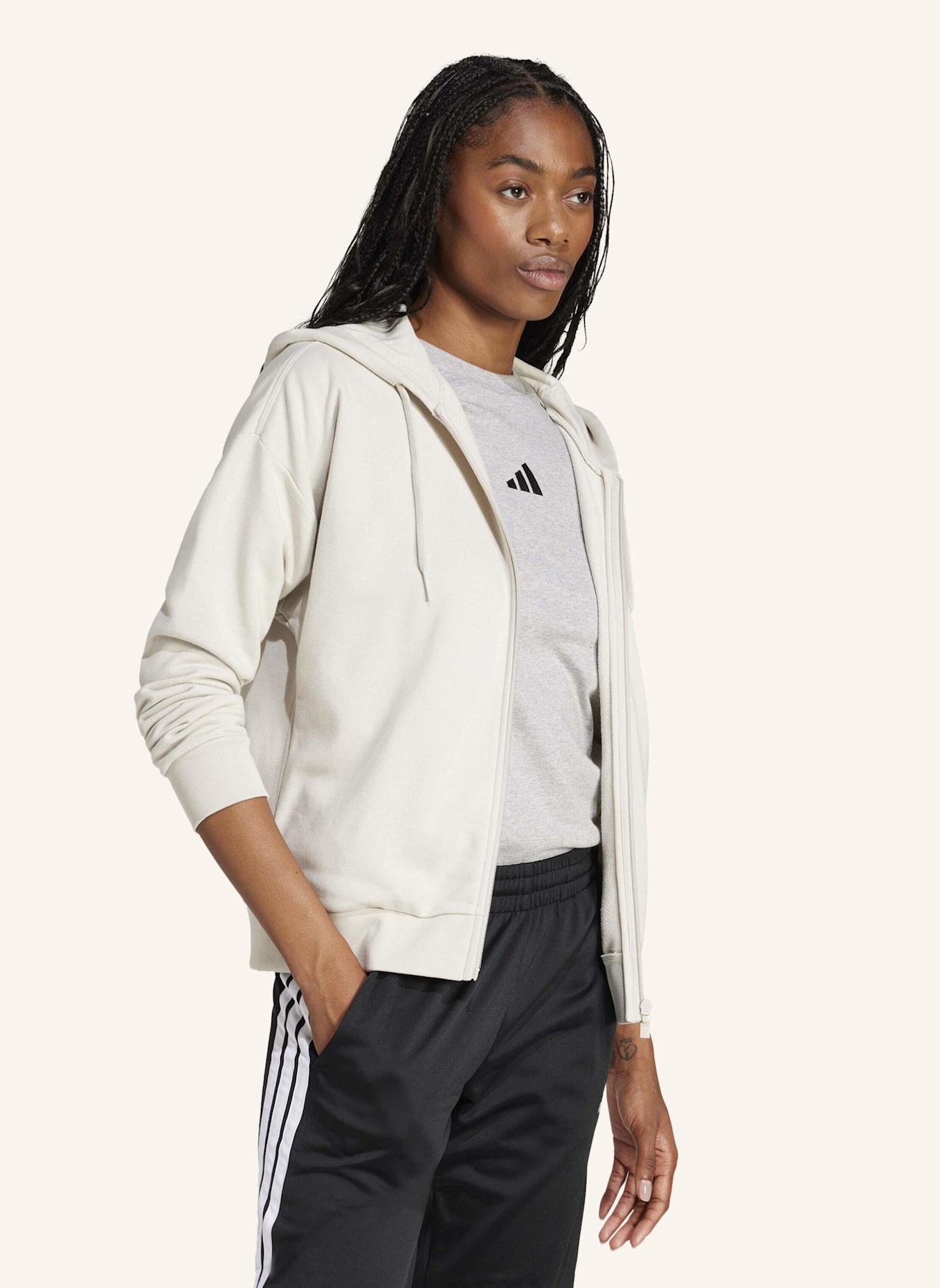 adidas ESSENTIALS LINEAR FRENCH TERRY KAPUZENJACKE: BEIGE/ WEISS