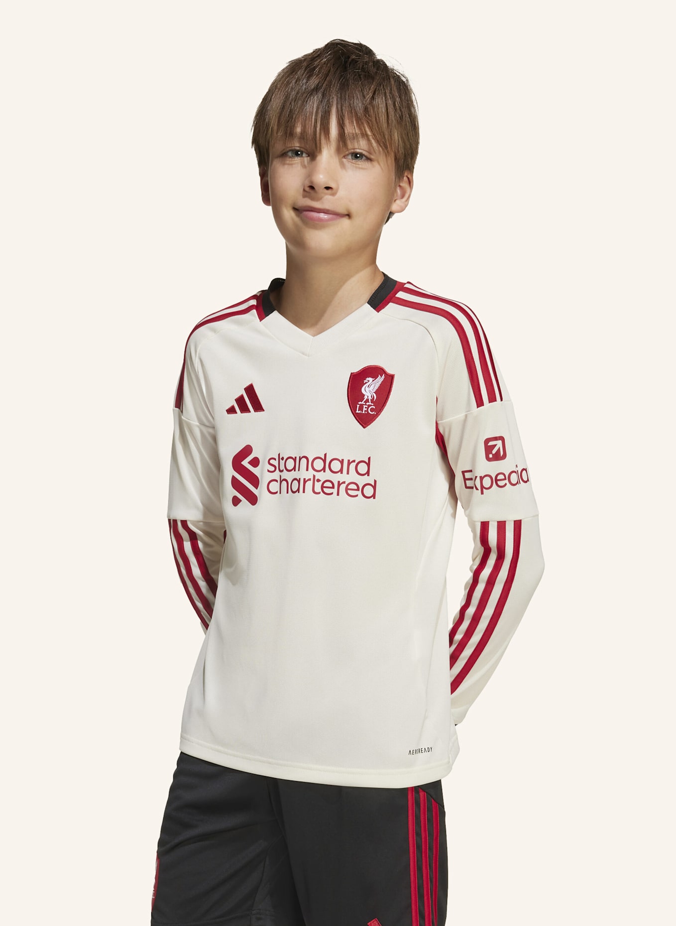 adidas LIVERPOOL FC 25/26 LANGÄRMELIGES AUSWÄRTSTRIKOT FÜR KINDER: WEISS