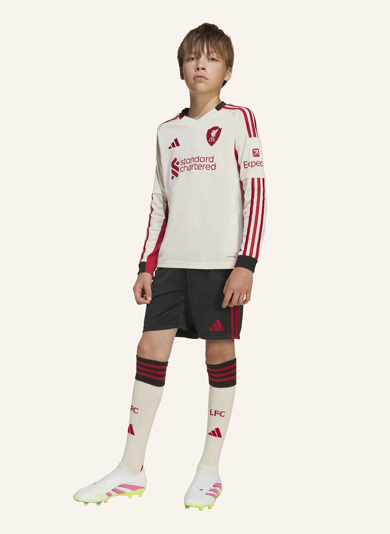 adidas LIVERPOOL FC 25/26 LANGÄRMELIGES AUSWÄRTSTRIKOT FÜR KINDER: WEISS