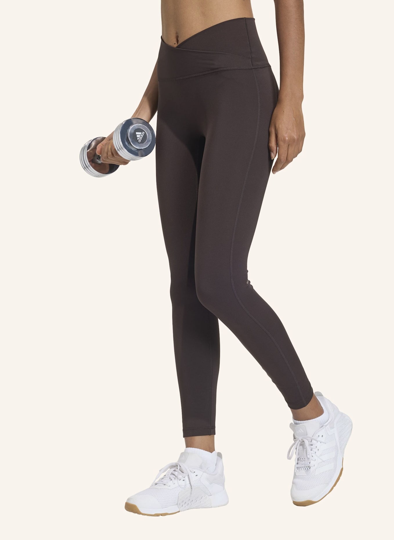 adidas 3-STREIFEN STUDIO ALL ME 7/8 X-OVER LEGGINGS: BRAUN