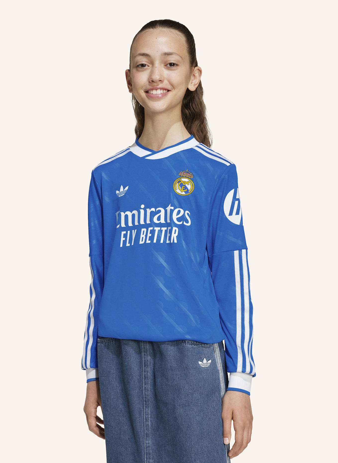 adidas REAL MADRID 25/26 LONG SLEEVE KIDS AUSWEICHTRIKOT: BLAU