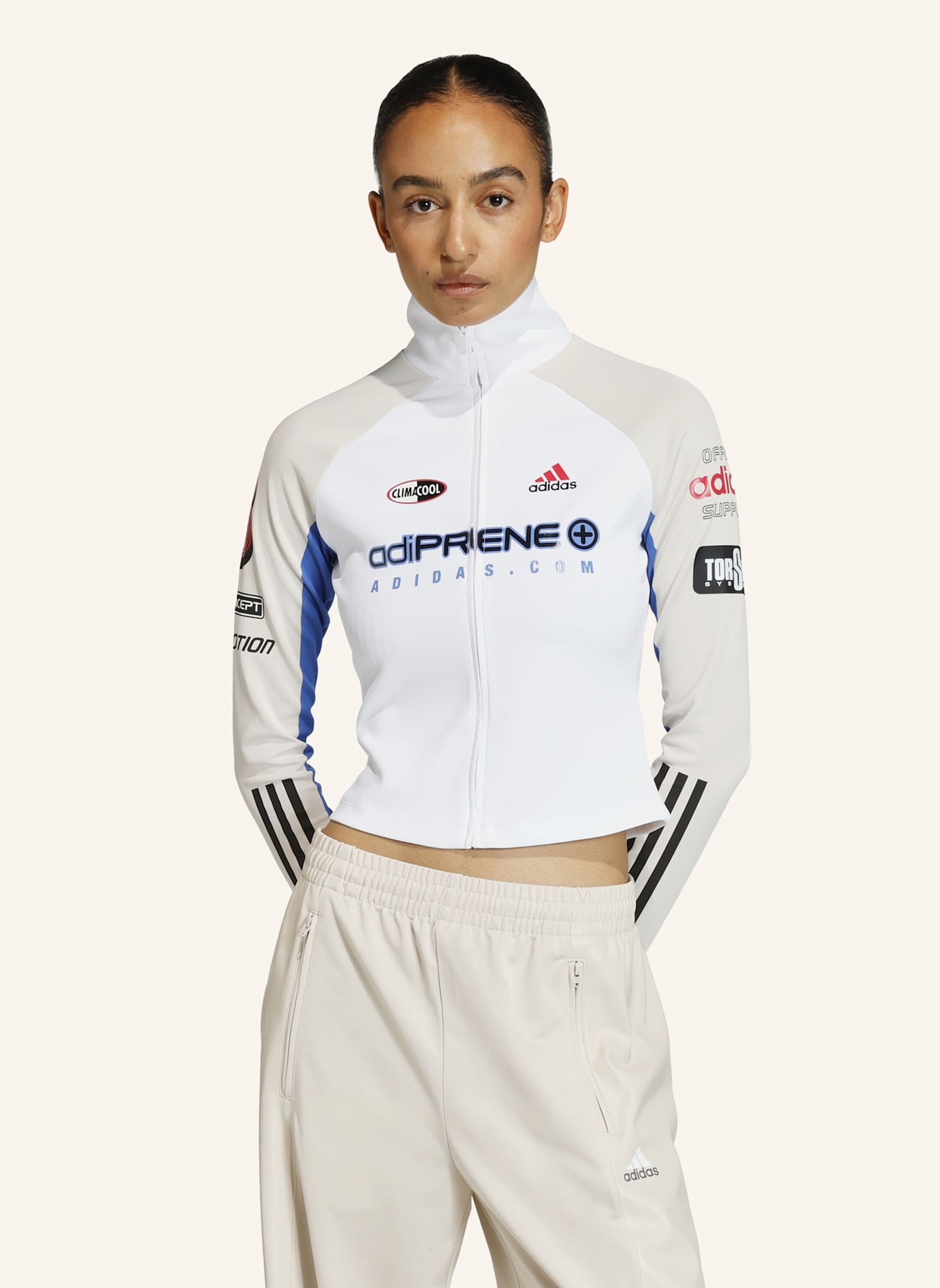 adidas Originals TEAMGEIST SLIM FULL ZIP OBERTEIL: WEISS/ GRAU