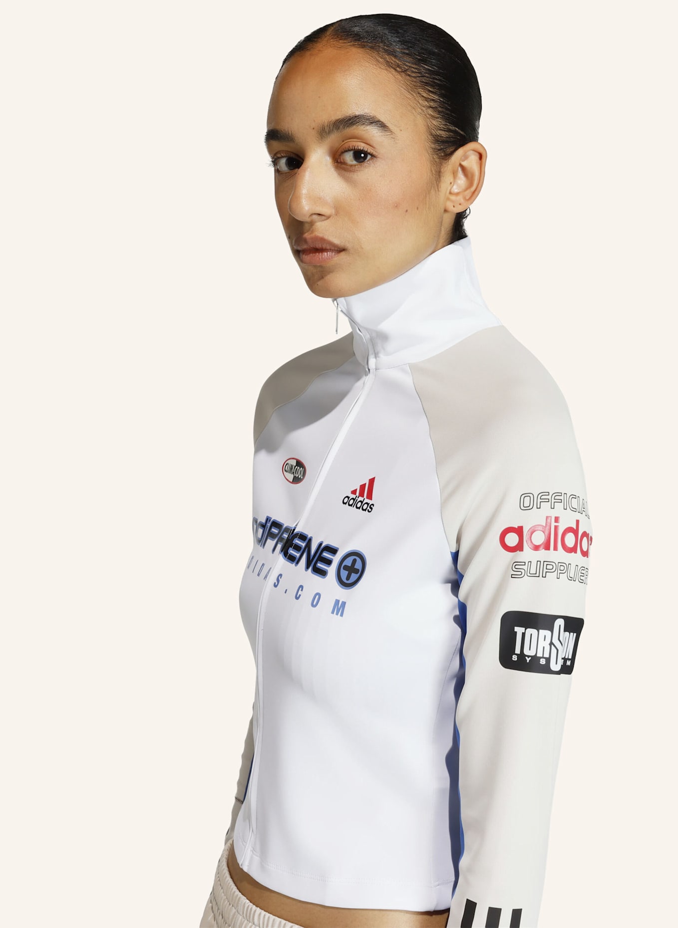 adidas Originals TEAMGEIST SLIM FULL ZIP OBERTEIL: WEISS/ GRAU