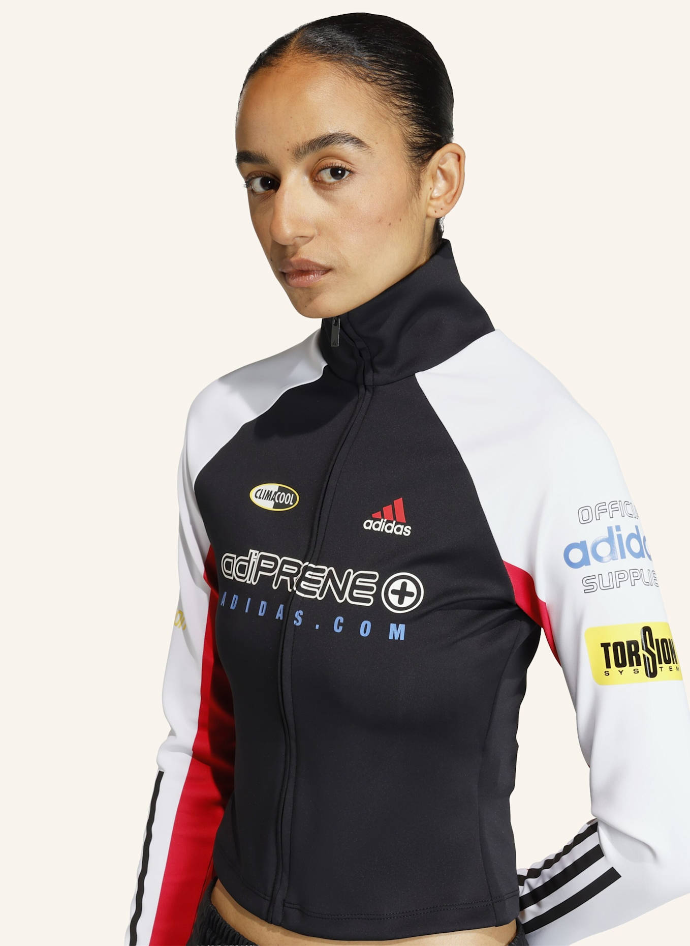 adidas Originals TEAMGEIST SLIM FULL ZIP OBERTEIL: SCHWARZ/ WEISS