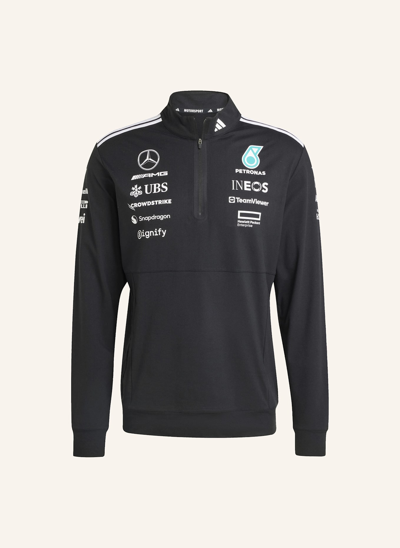 adidas MERCEDES - AMG PETRONAS FORMULA ONE TEAM QUARTER ZIP OBERTEIL: SCHWARZ/ WEISS