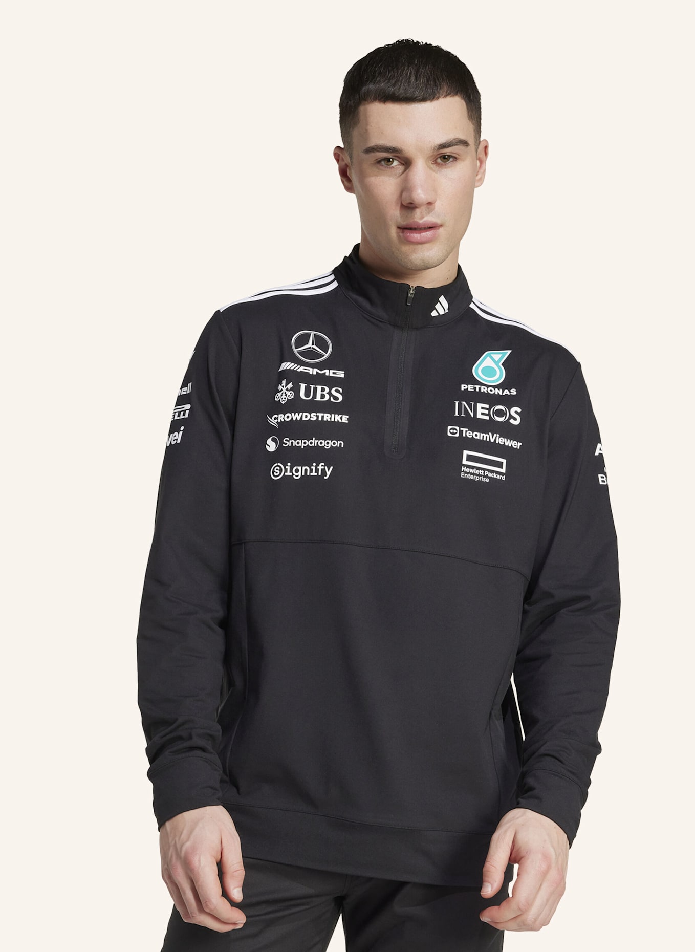 adidas MERCEDES - AMG PETRONAS FORMULA ONE TEAM QUARTER ZIP OBERTEIL: SCHWARZ/ WEISS