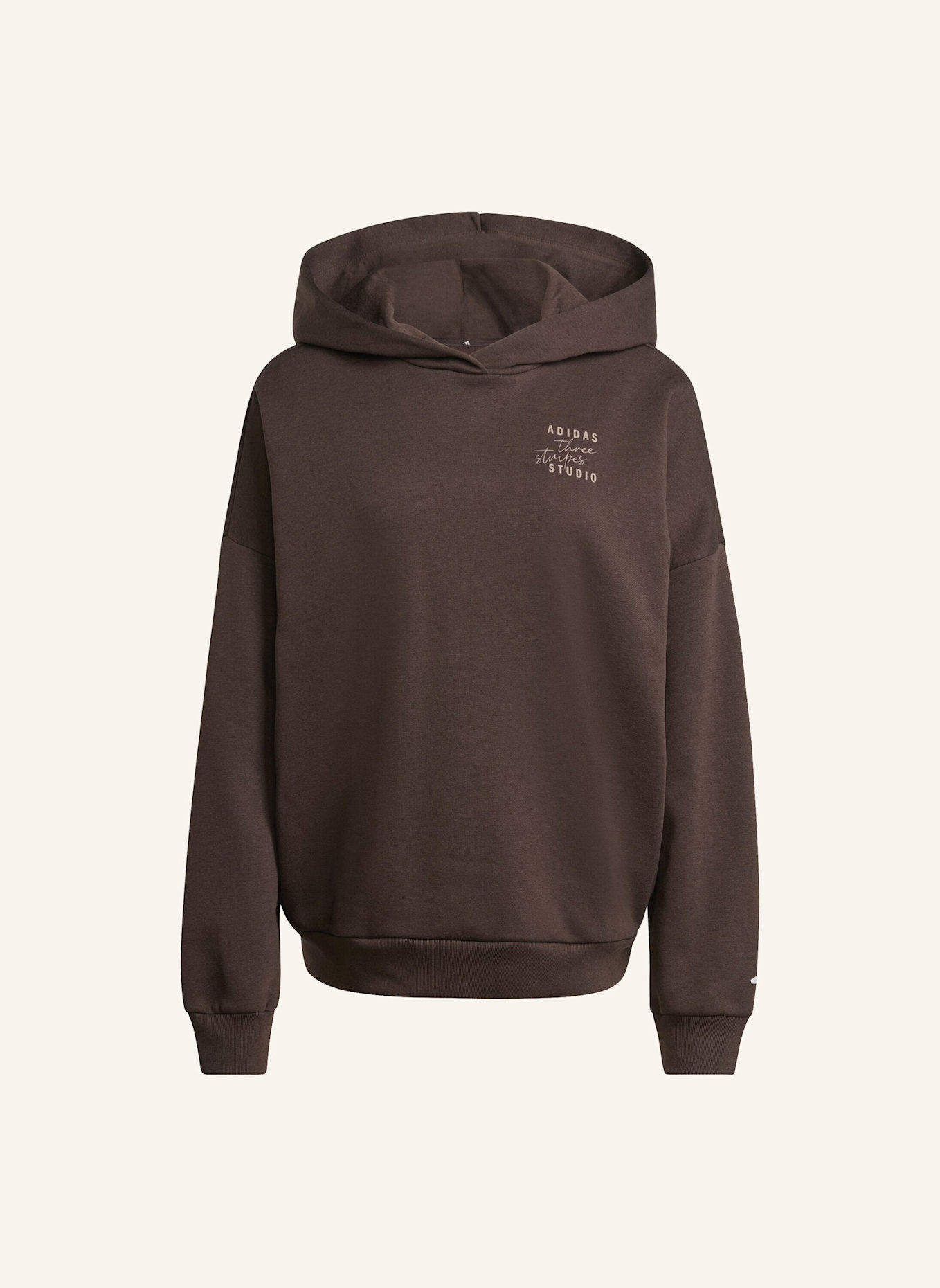 adidas 3-STREIFEN STUDIO HOODIE: BRAUN