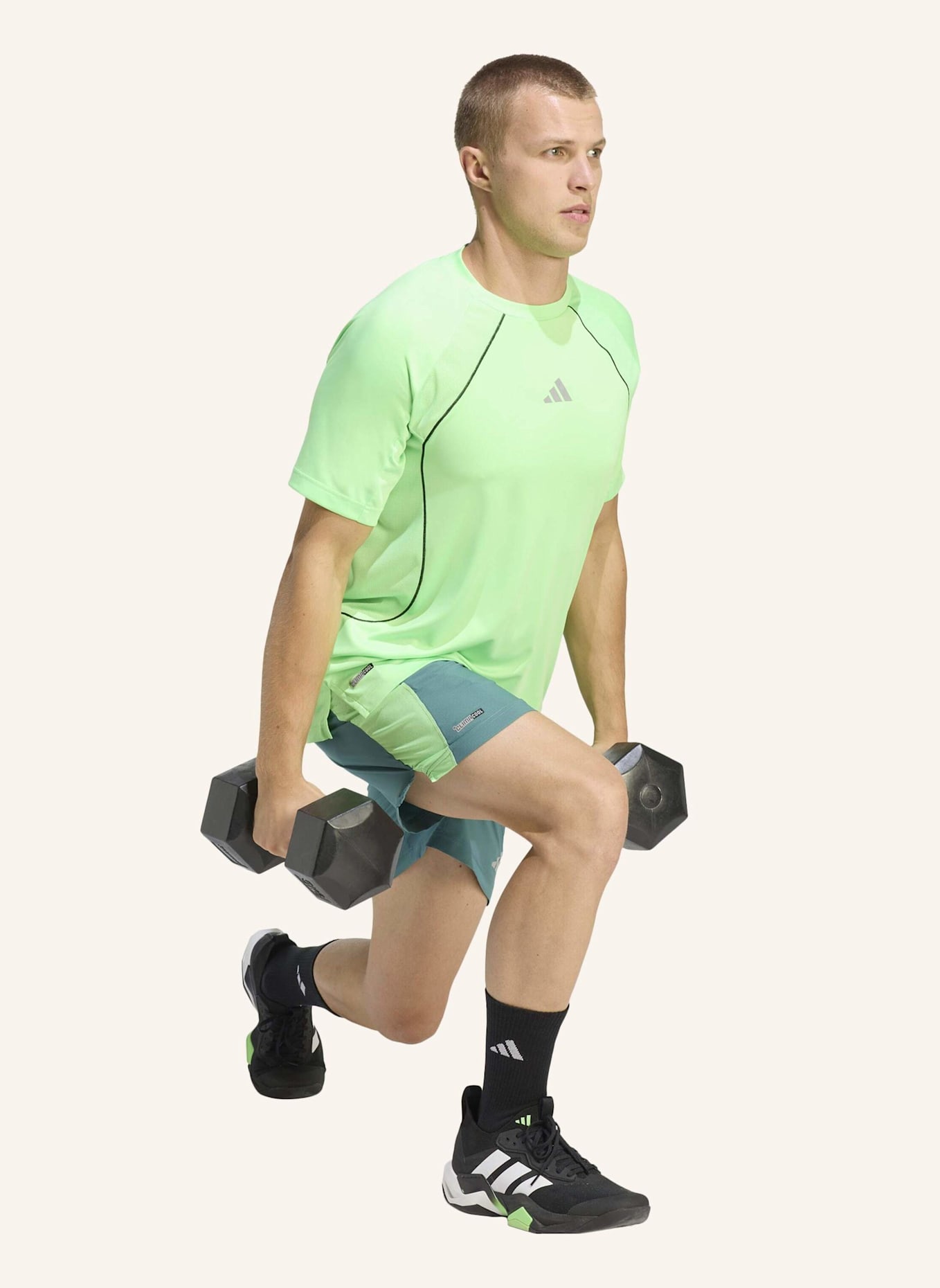 adidas TECH APPAREL CLIMACOOL SHORT: TÜRKIS/ NEONGRÜN