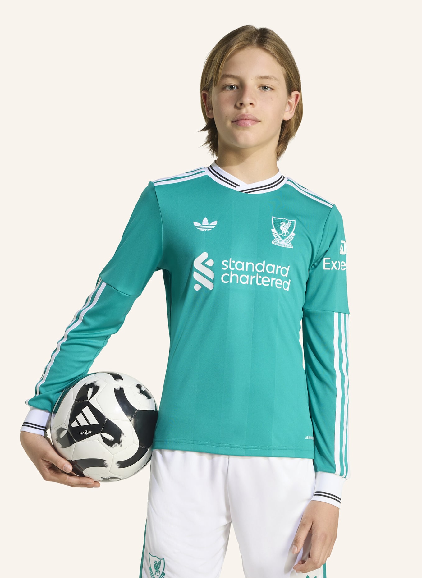adidas LIVERPOOL FC 25/26 LANGÄRMELIGES AUSWEICHTRIKOT FÜR KINDER: GRÜN