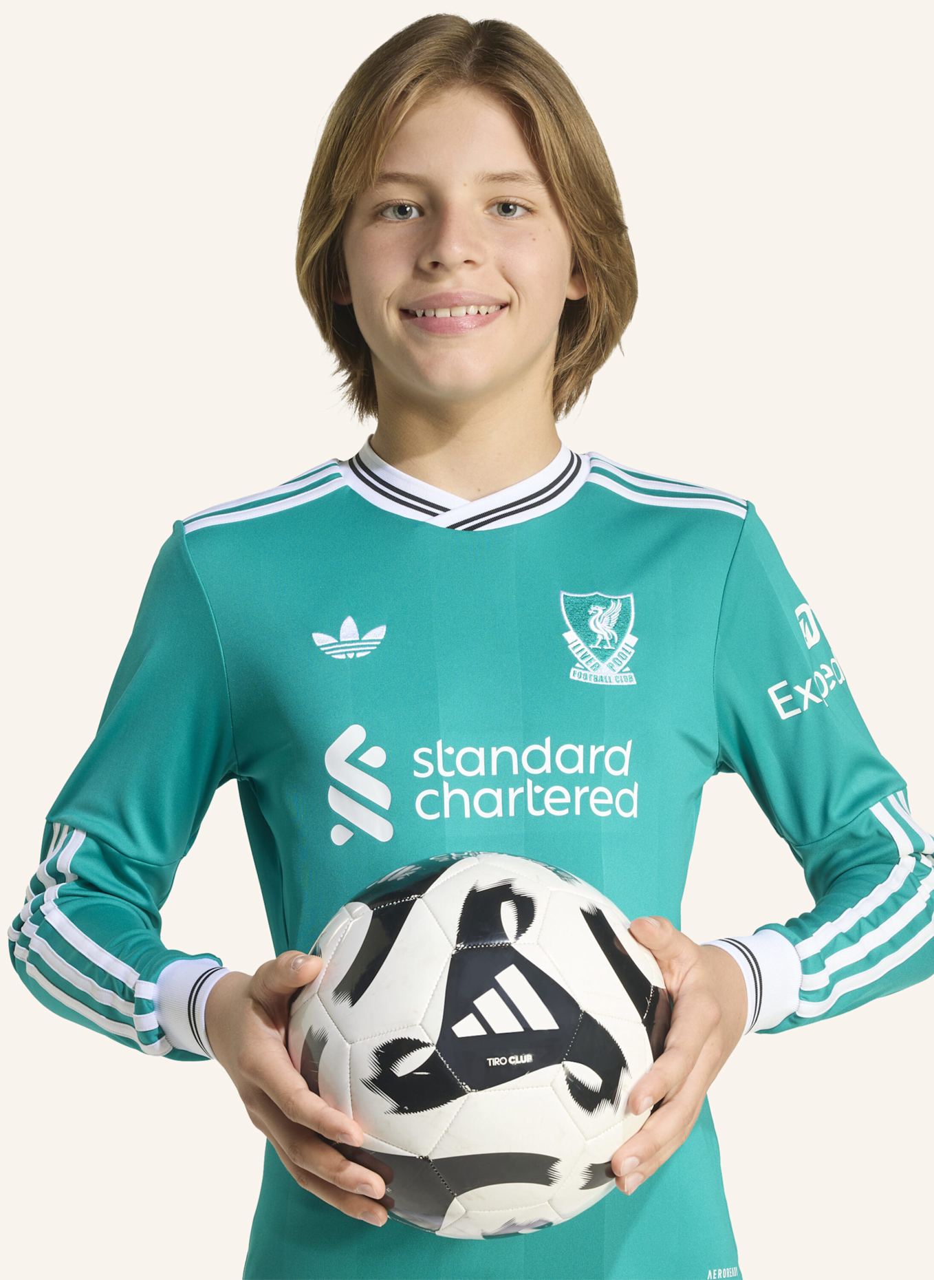 adidas LIVERPOOL FC 25/26 LANGÄRMELIGES AUSWEICHTRIKOT FÜR KINDER: GRÜN