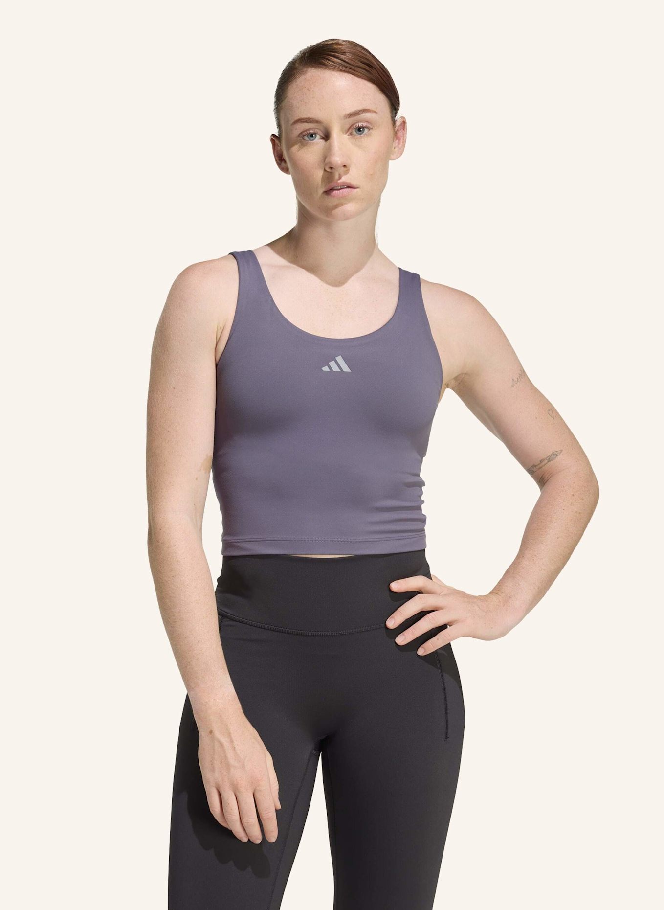 adidas 3-STREIFEN STUDIO ALL ME LIGHT SUPPORT TANK: LILA