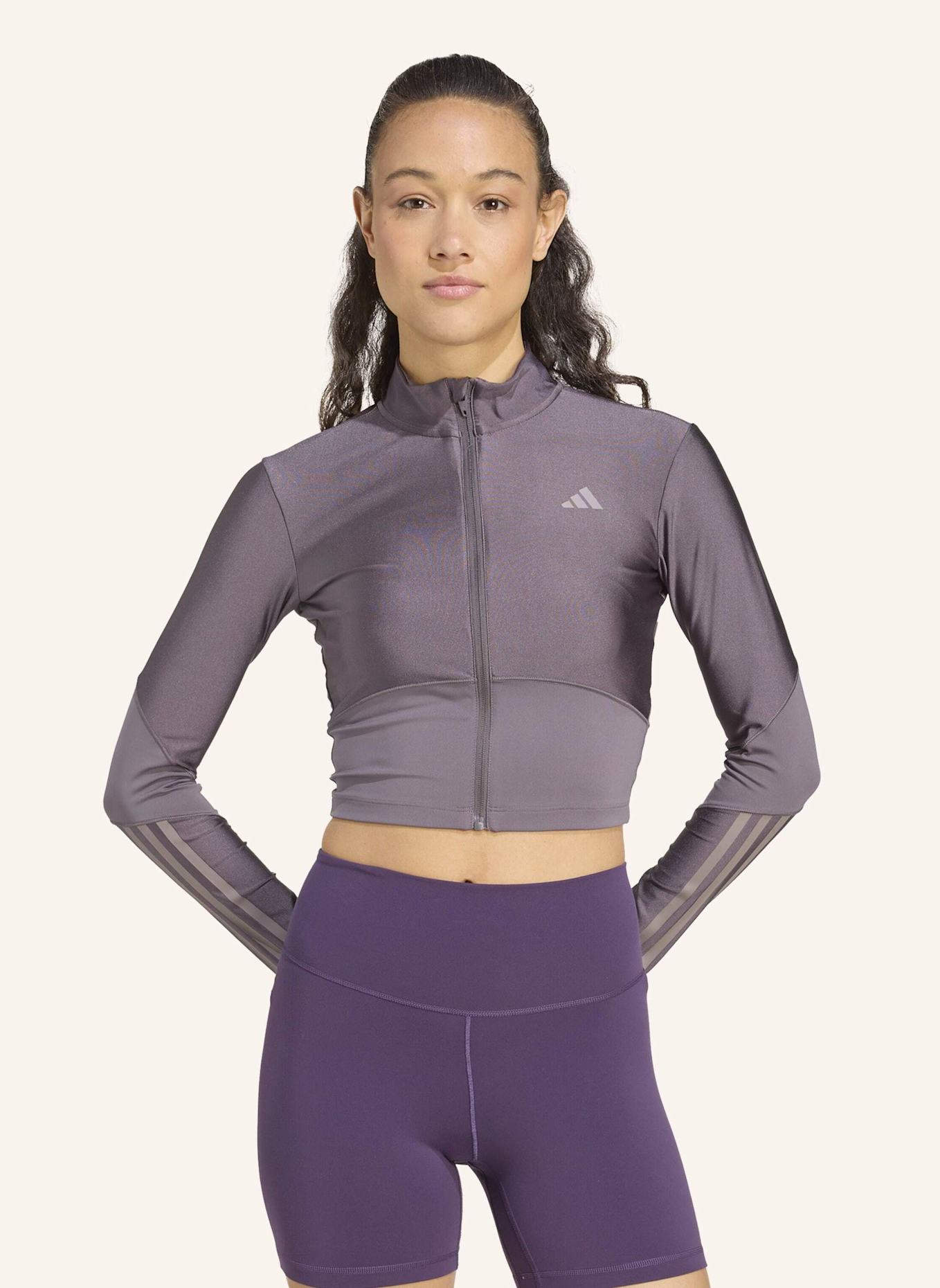 adidas HYPERGLAM SHINE JACKE MIT DURCHGEHENDEM REISSVERSCHLUSS: GRAU/ GRÜN