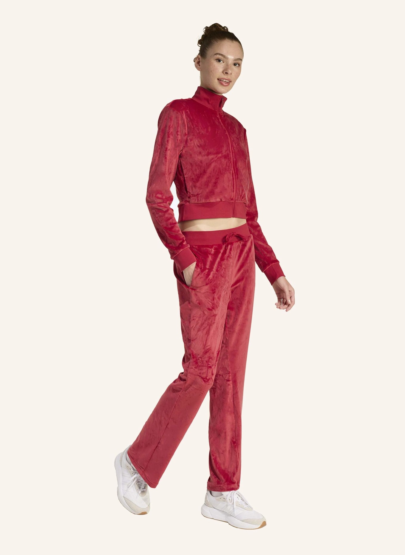 adidas GLAM VELVET TRAININGSANZUG: ROT