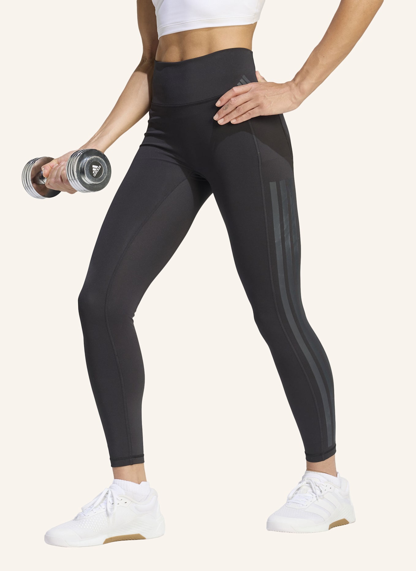 adidas OPTIME WORKOUT 3-STREIFEN 7/8 LEGGINGS: SCHWARZ
