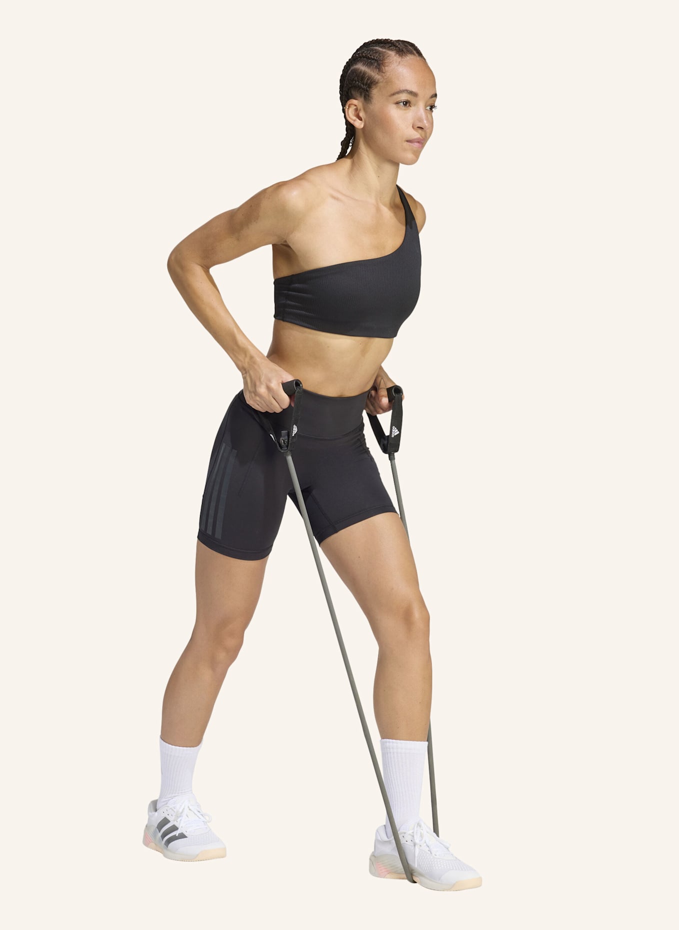 adidas OPTIME WORKOUT 3-STREIFEN KURZE LEGGINGS: SCHWARZ