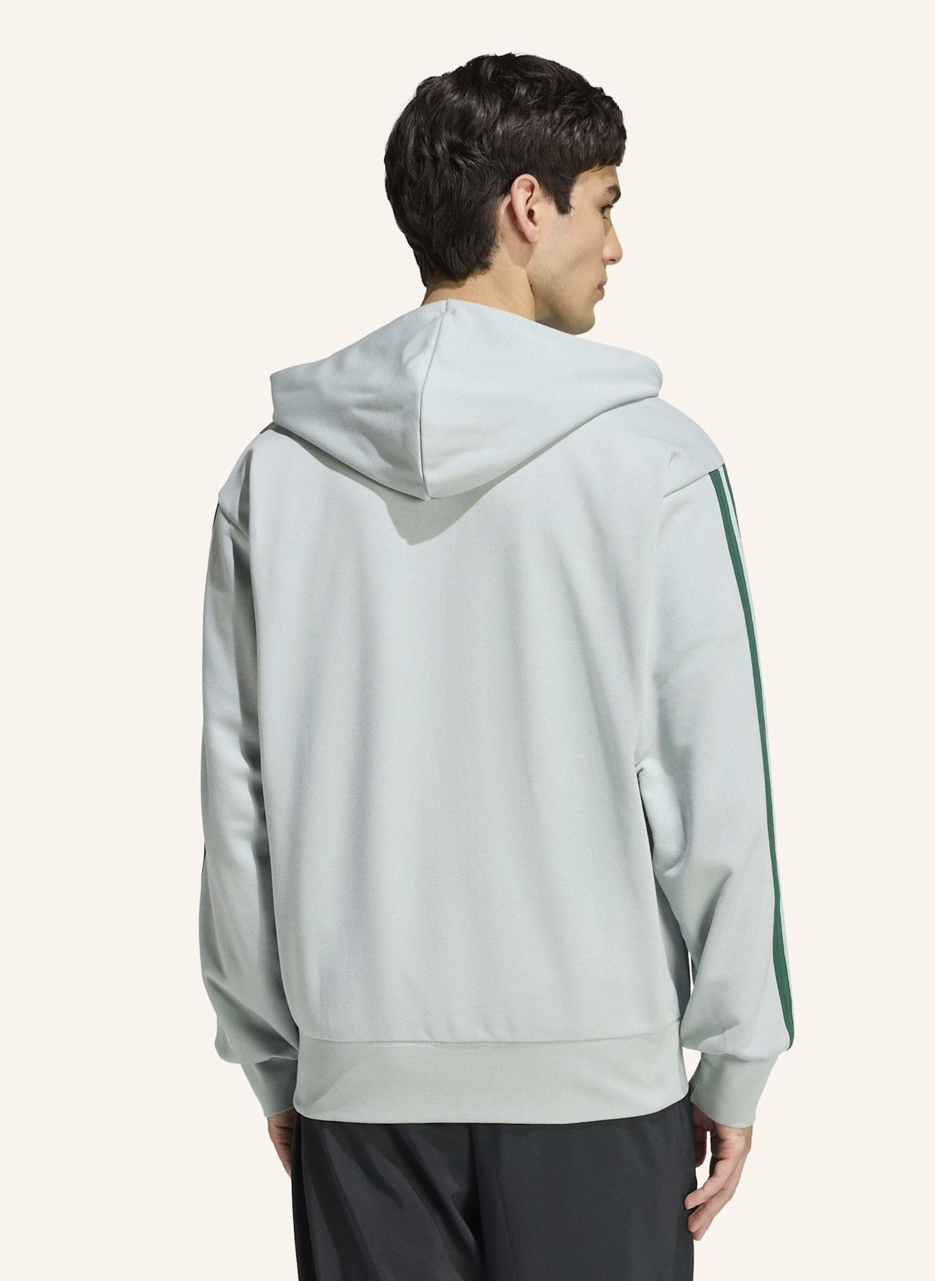 adidas ESSENTIALS 3-STREIFEN FRENCH TERRY KAPUZENJACKE: GRÜN