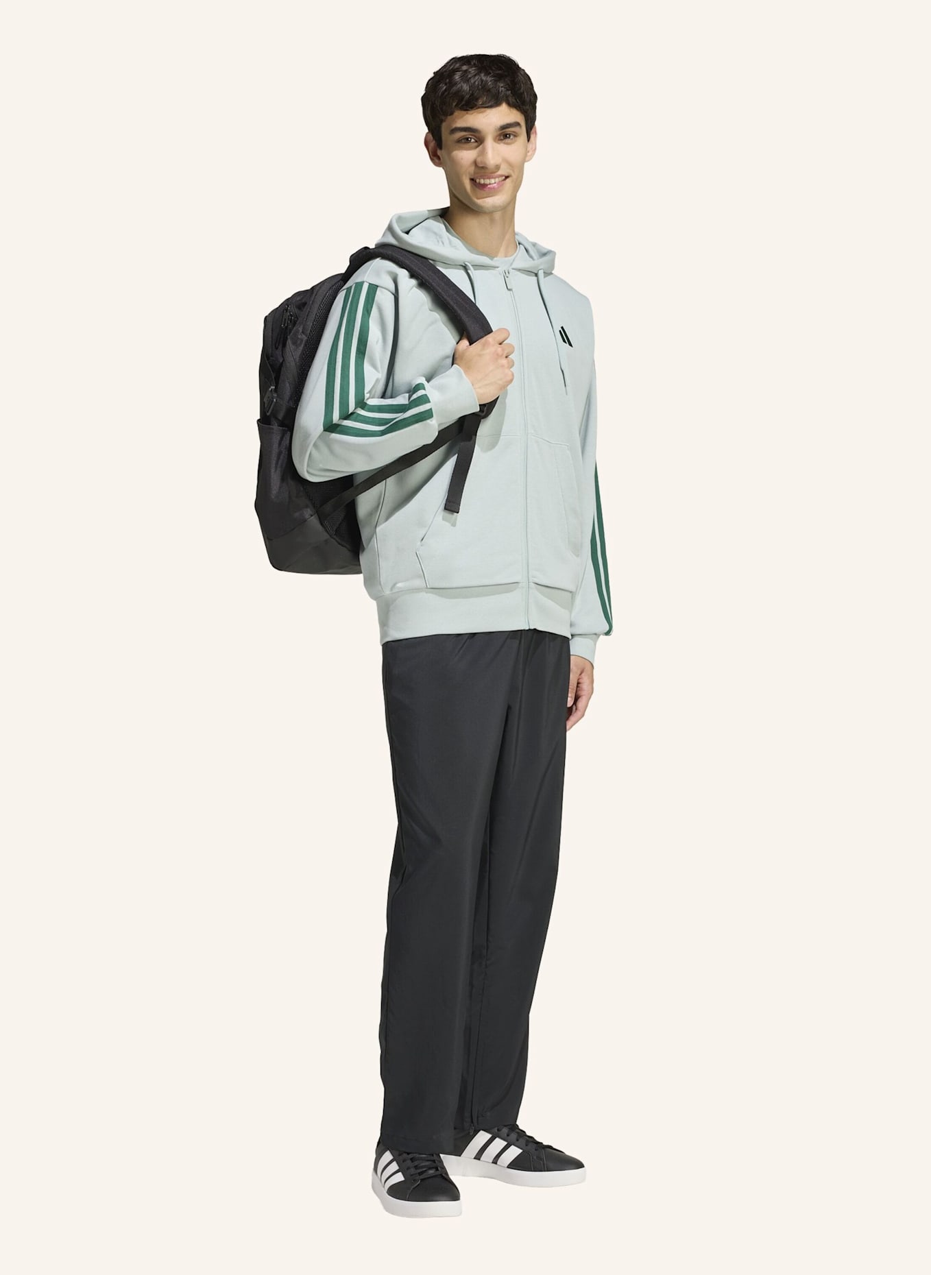 adidas ESSENTIALS 3-STREIFEN FRENCH TERRY KAPUZENJACKE: GRÜN