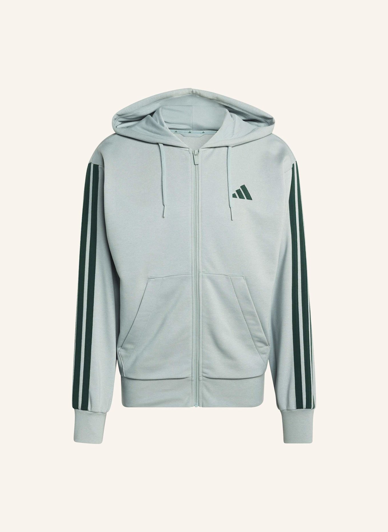 adidas ESSENTIALS 3-STREIFEN FRENCH TERRY KAPUZENJACKE: GRÜN