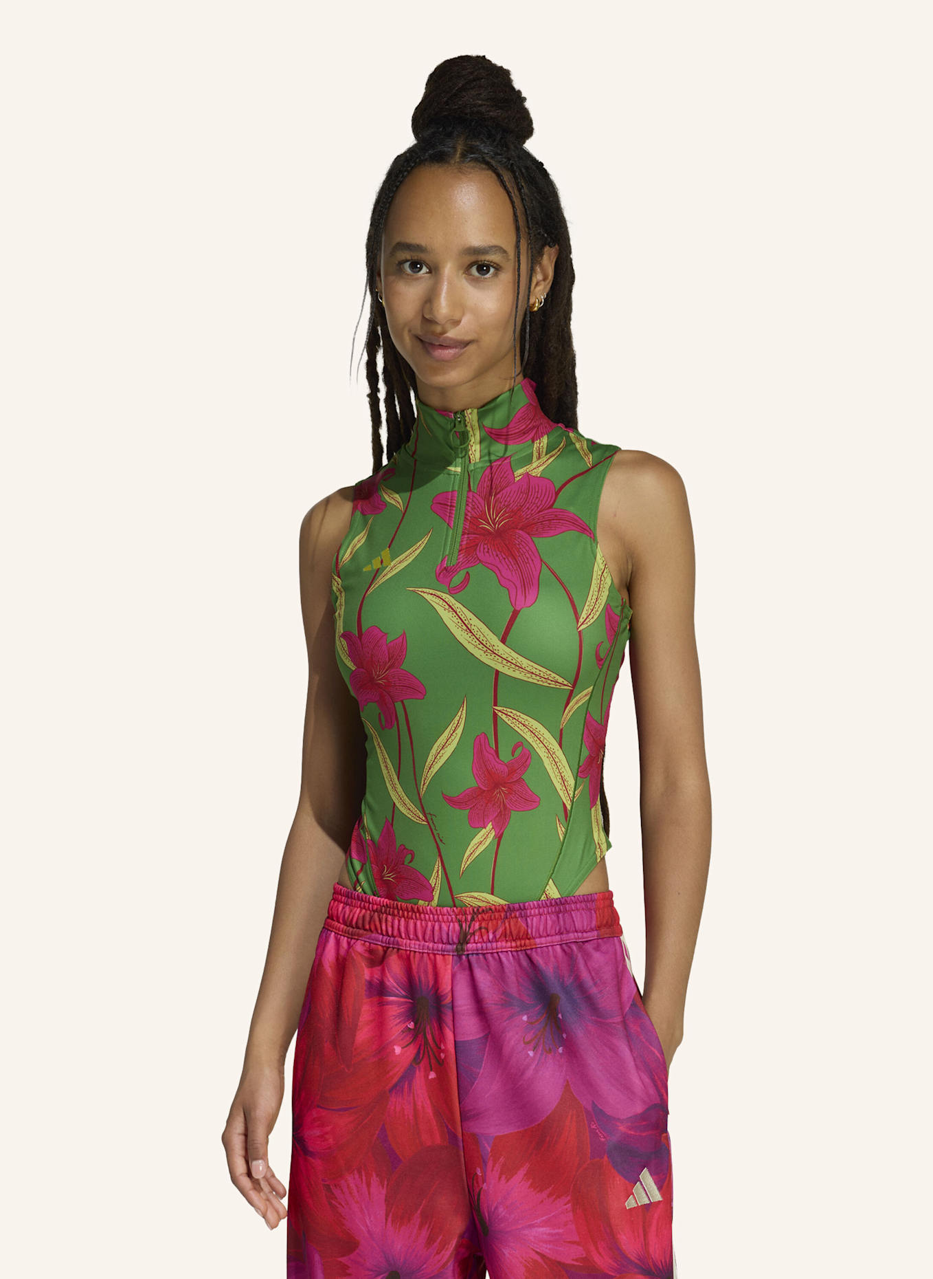 adidas ADIDAS X FARM RIO BODYSUIT: NEONGRÜN/ LILA/ GRÜN