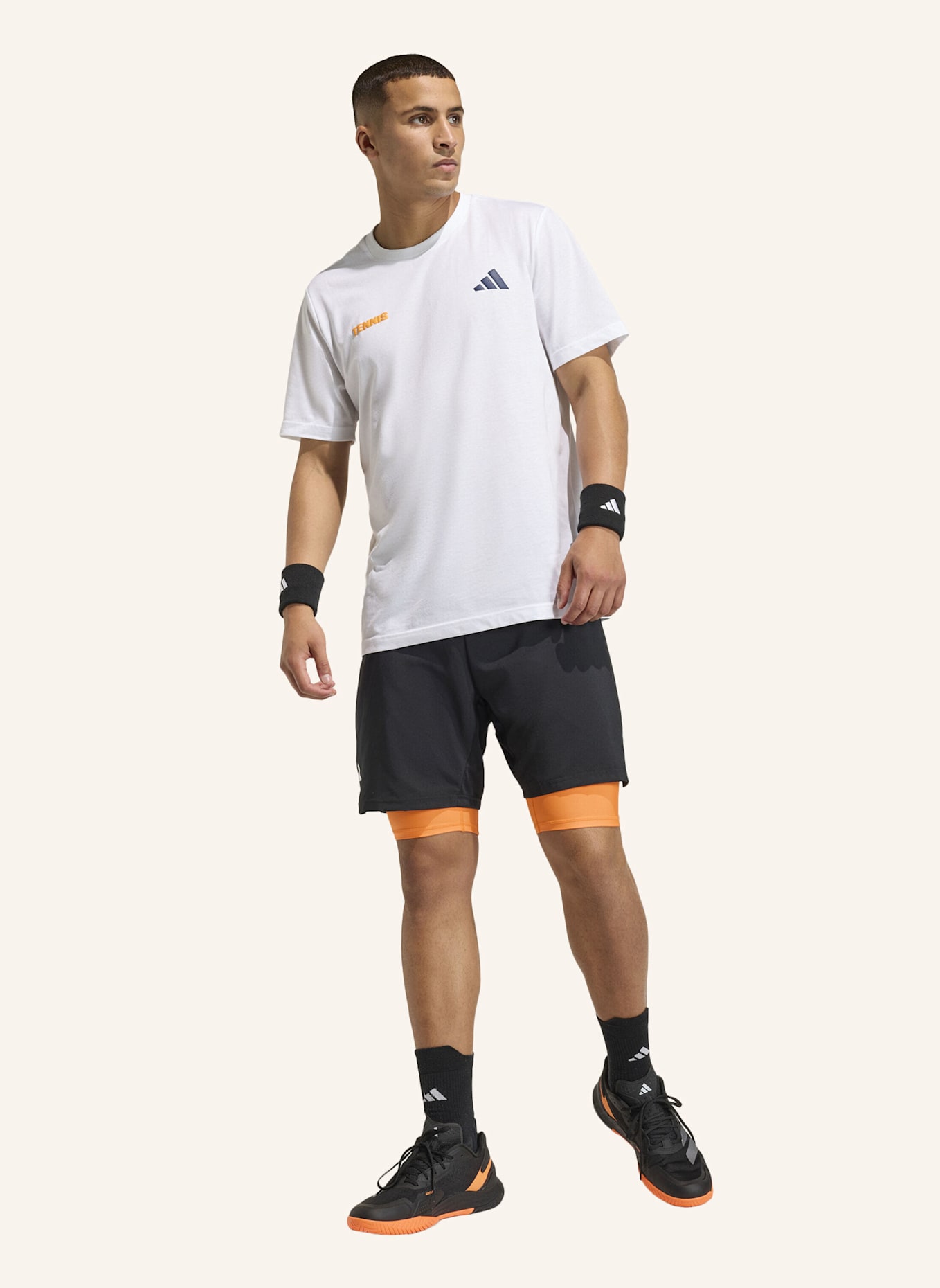 adidas CLUB TENNIS CLIMACOOL 2-IN-1 SHORTS: SCHWARZ/ ORANGE