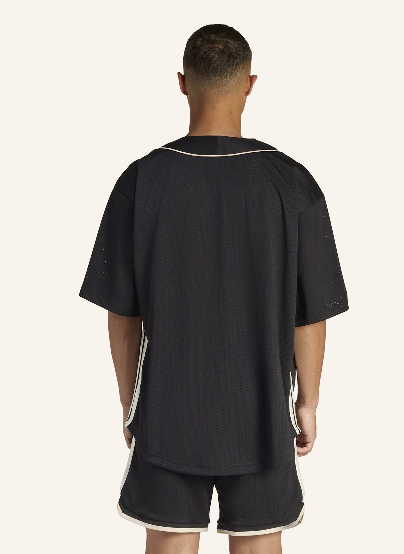 adidas STADIUM MESH BASEBALLSHIRT: SCHWARZ/ BEIGE/ WEISS