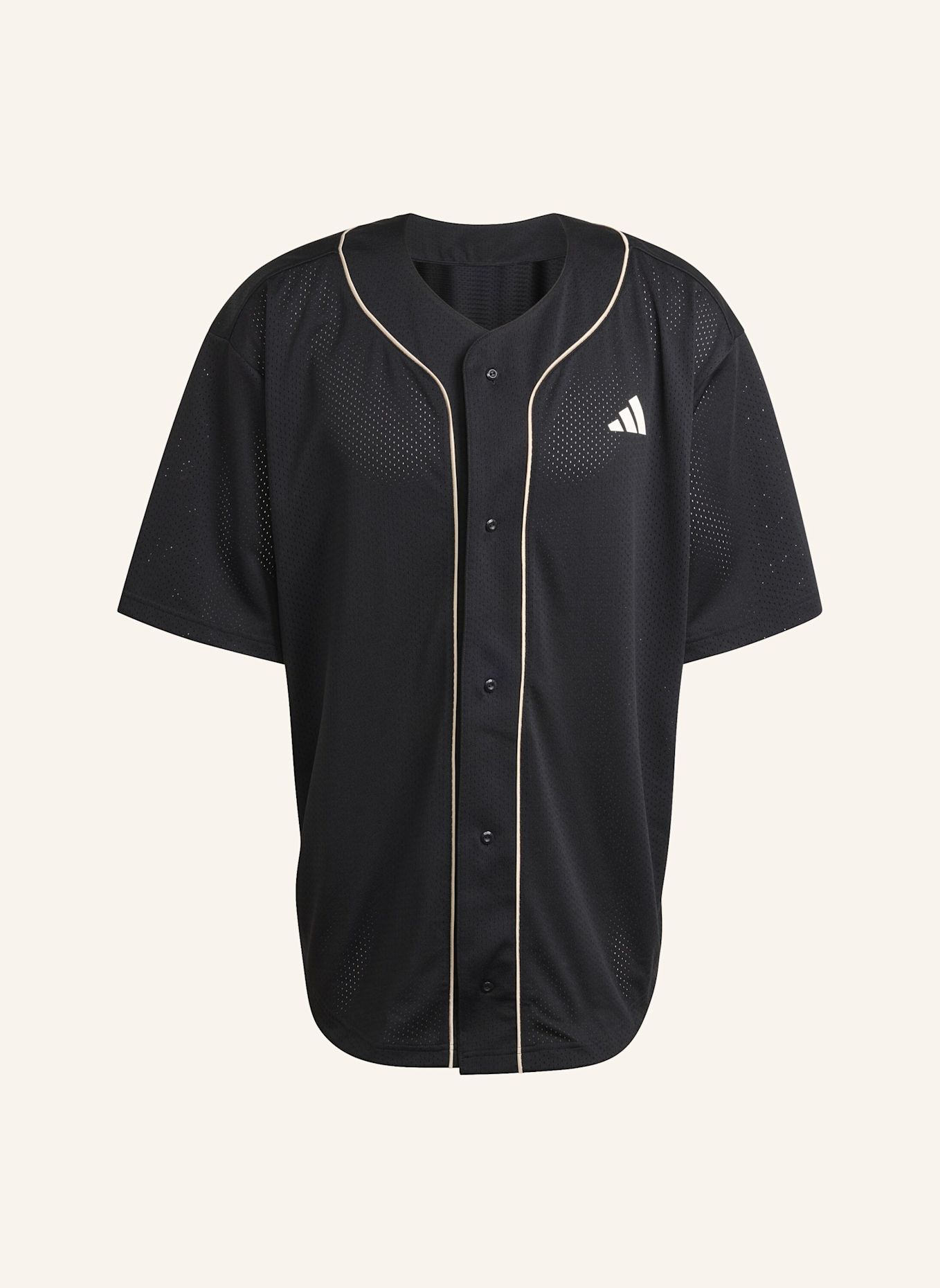 adidas STADIUM MESH BASEBALLSHIRT: SCHWARZ/ BEIGE/ WEISS