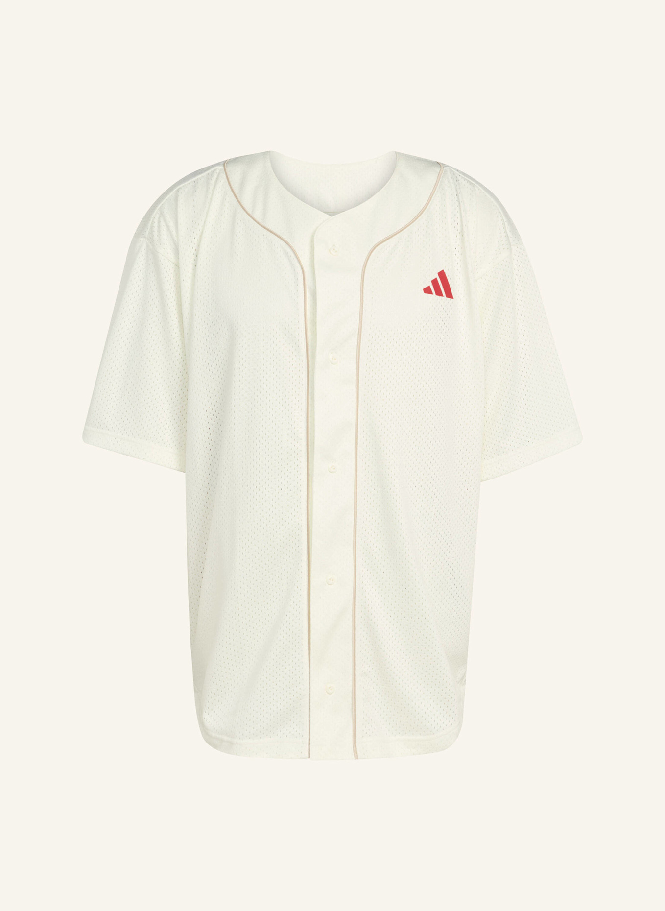 adidas STADIUM MESH BASEBALLSHIRT: WEISS/ BEIGE/ ROT