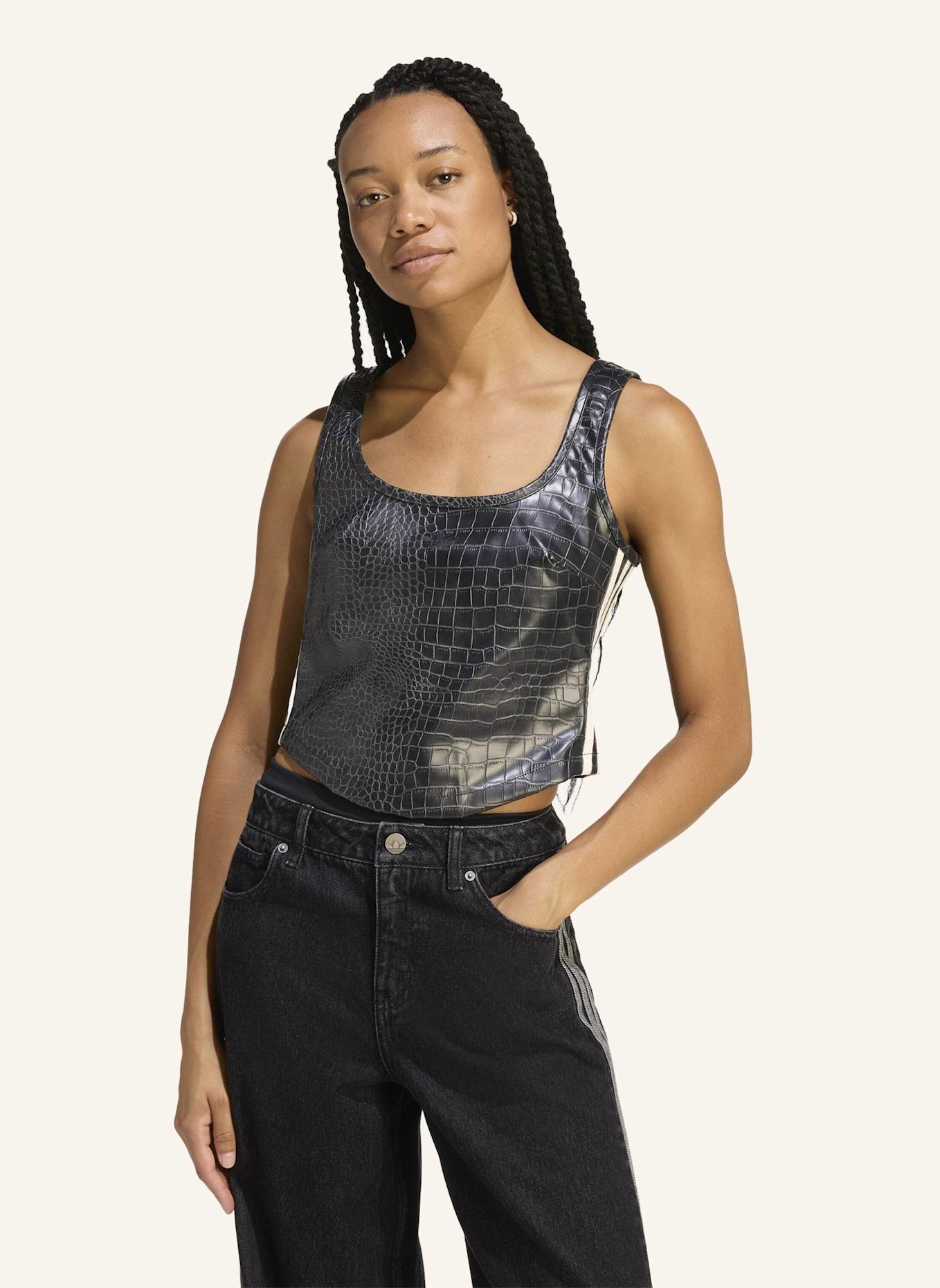 adidas Originals Top in Lederoptik: SCHWARZ