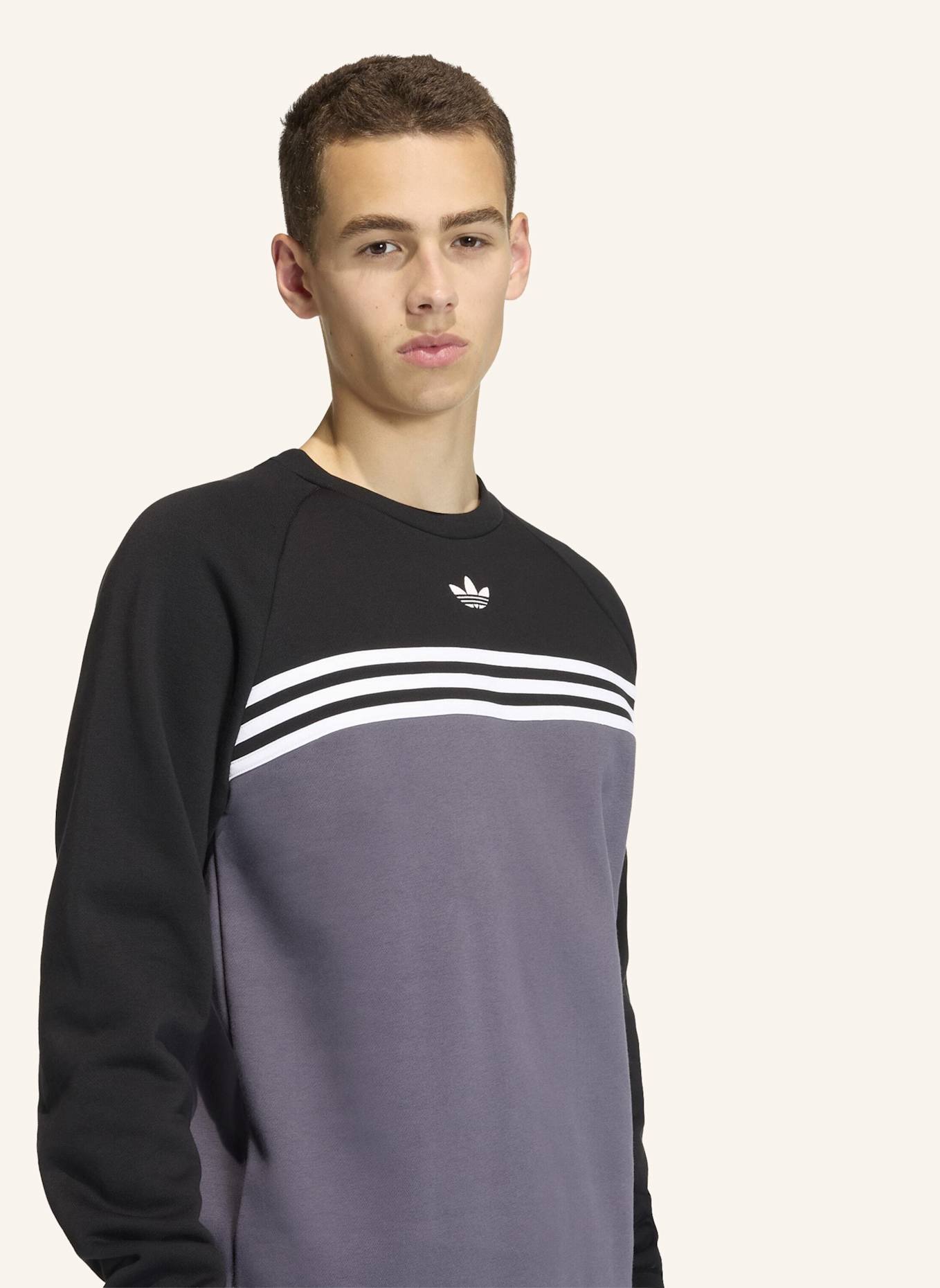adidas Originals CHEST STRIPES CREWNECK SWEATSHIRT: GRAU/ SCHWARZ